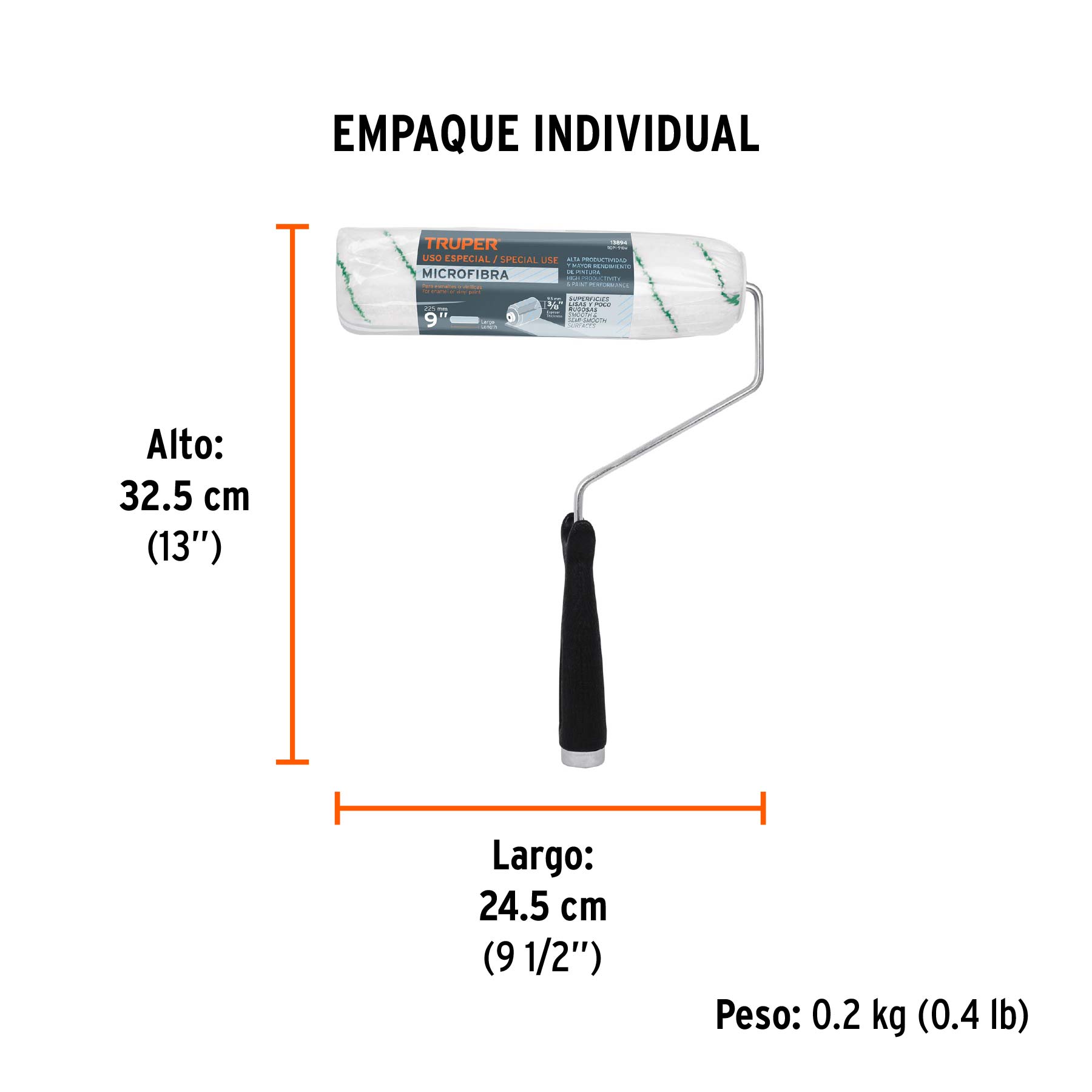 Rodillo para pintar 9 x 3/8" microfibra, sup. poco rugosas - Empaque