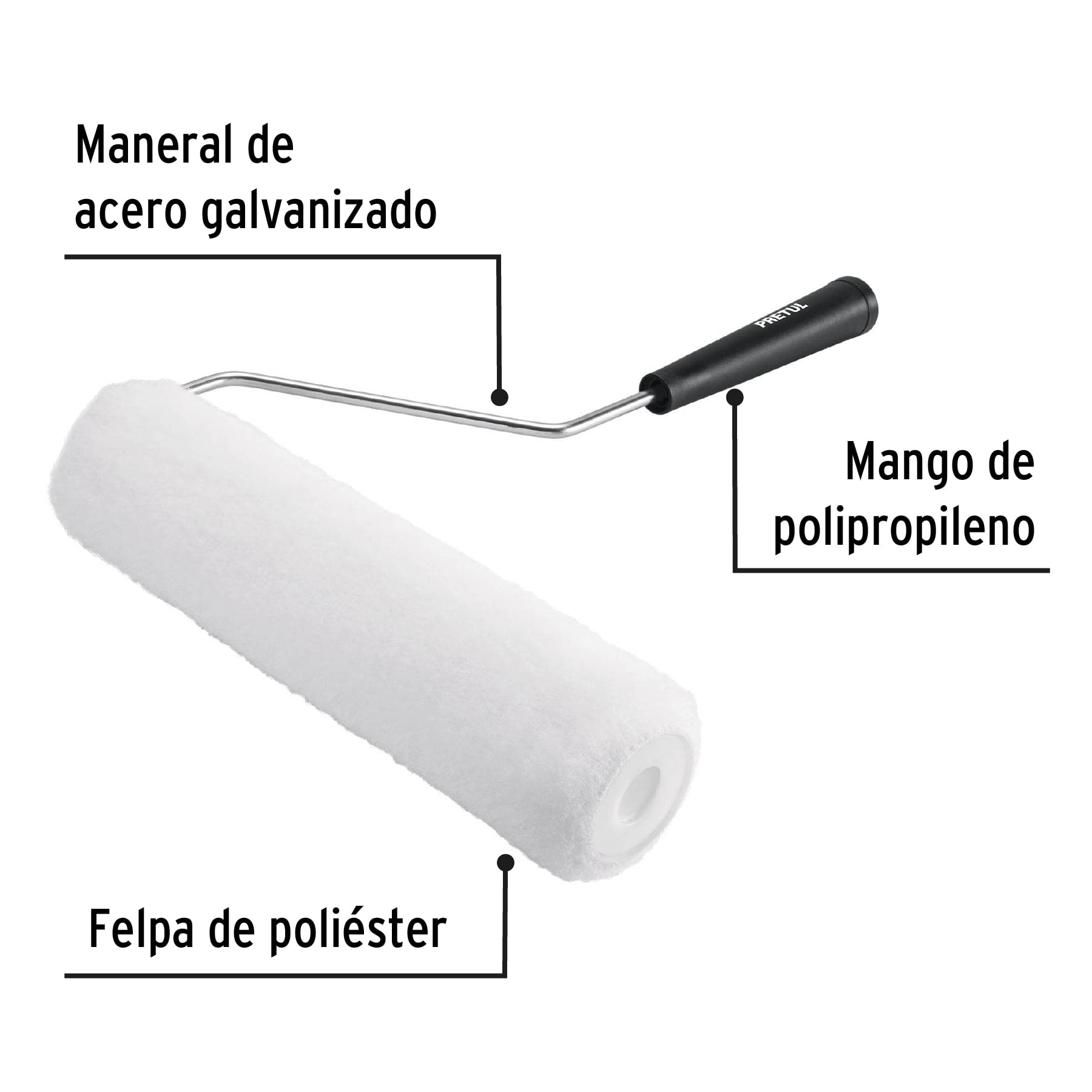 Rodillo para pintar 9 x 3/8" superficies lisas, PRETUL