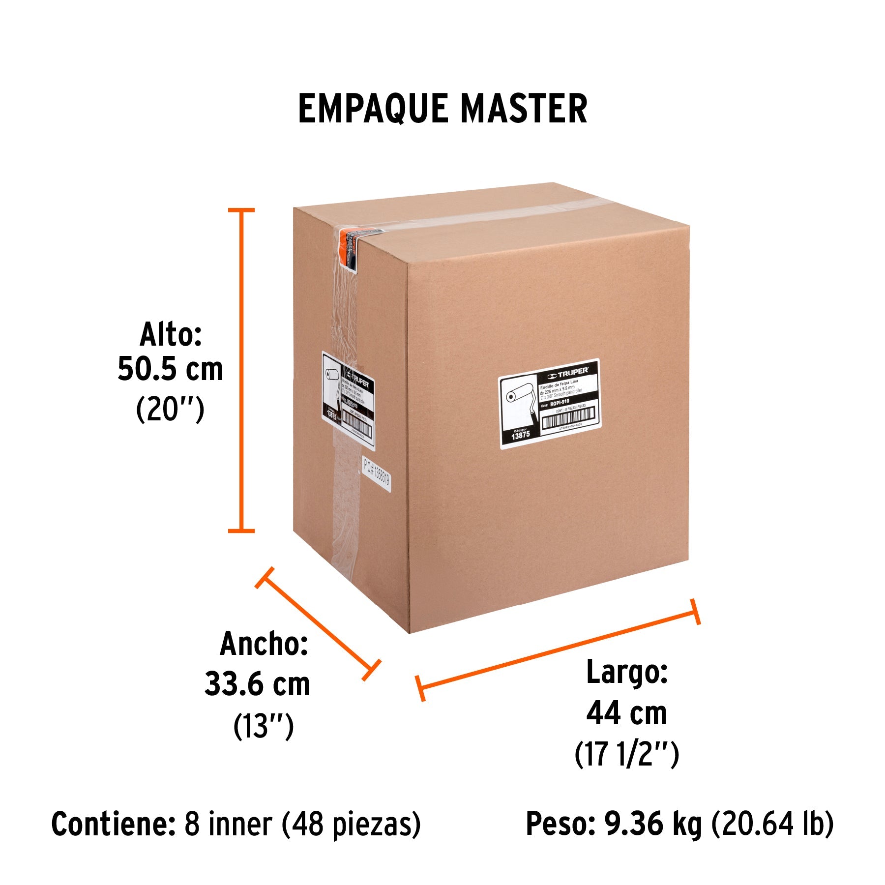 Rodillo para pintar 9 x 3/8" superficies lisas, TRUPER - Empaque