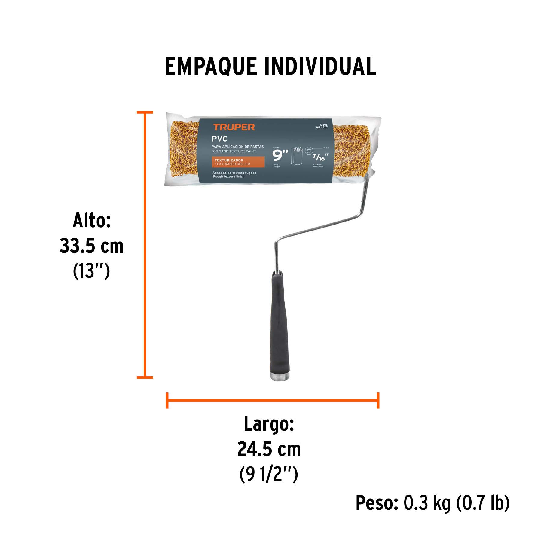 Rodillo para pintar 9 x 7/16" de PVC, acabados texturizados - Empaque