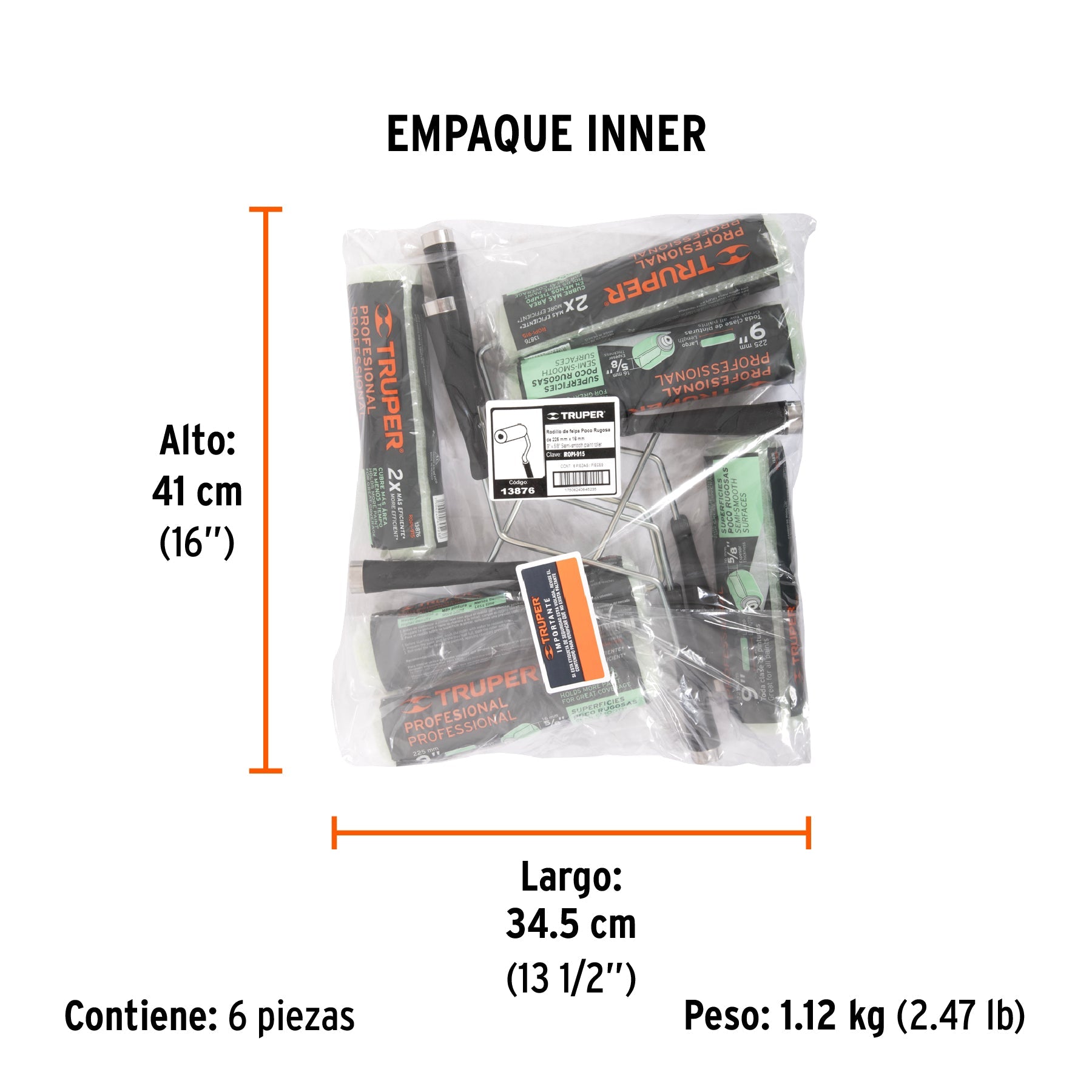 Rodillo para pintar 9 x 5/8" superficies poco rugosas - Empaque