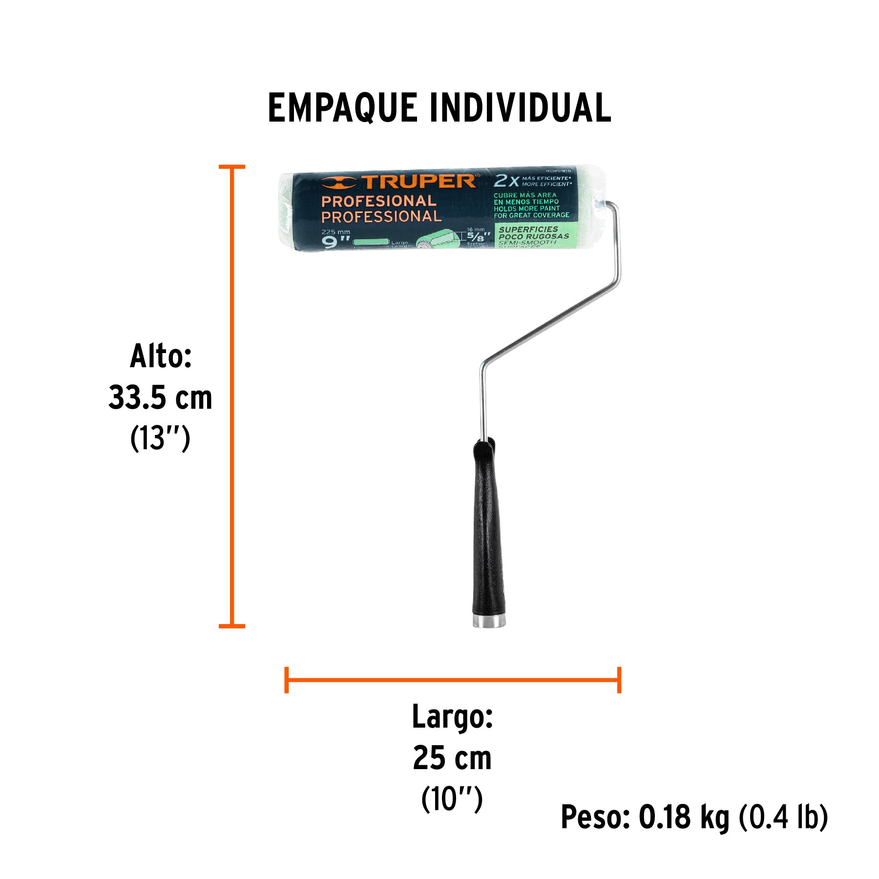 Rodillo para pintar 9 x 5/8" superficies poco rugosas - Empaque