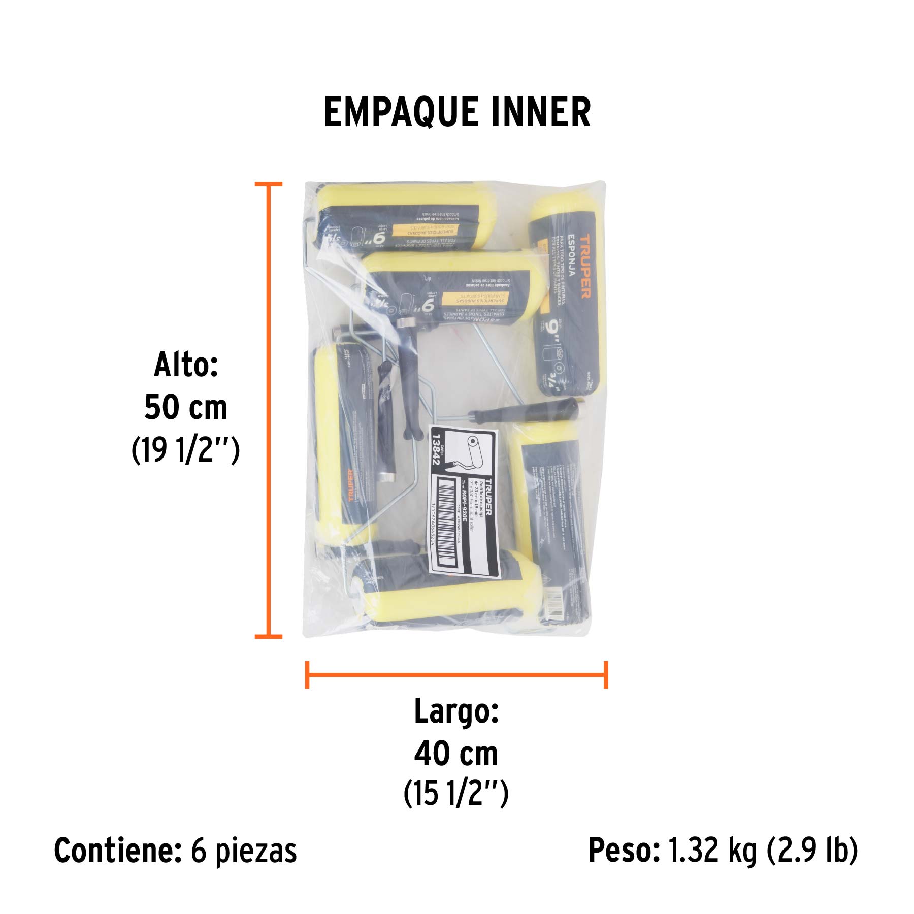Rodillo para pintar 9 x 3/4" de esponja, superficies rugosas - Empaque