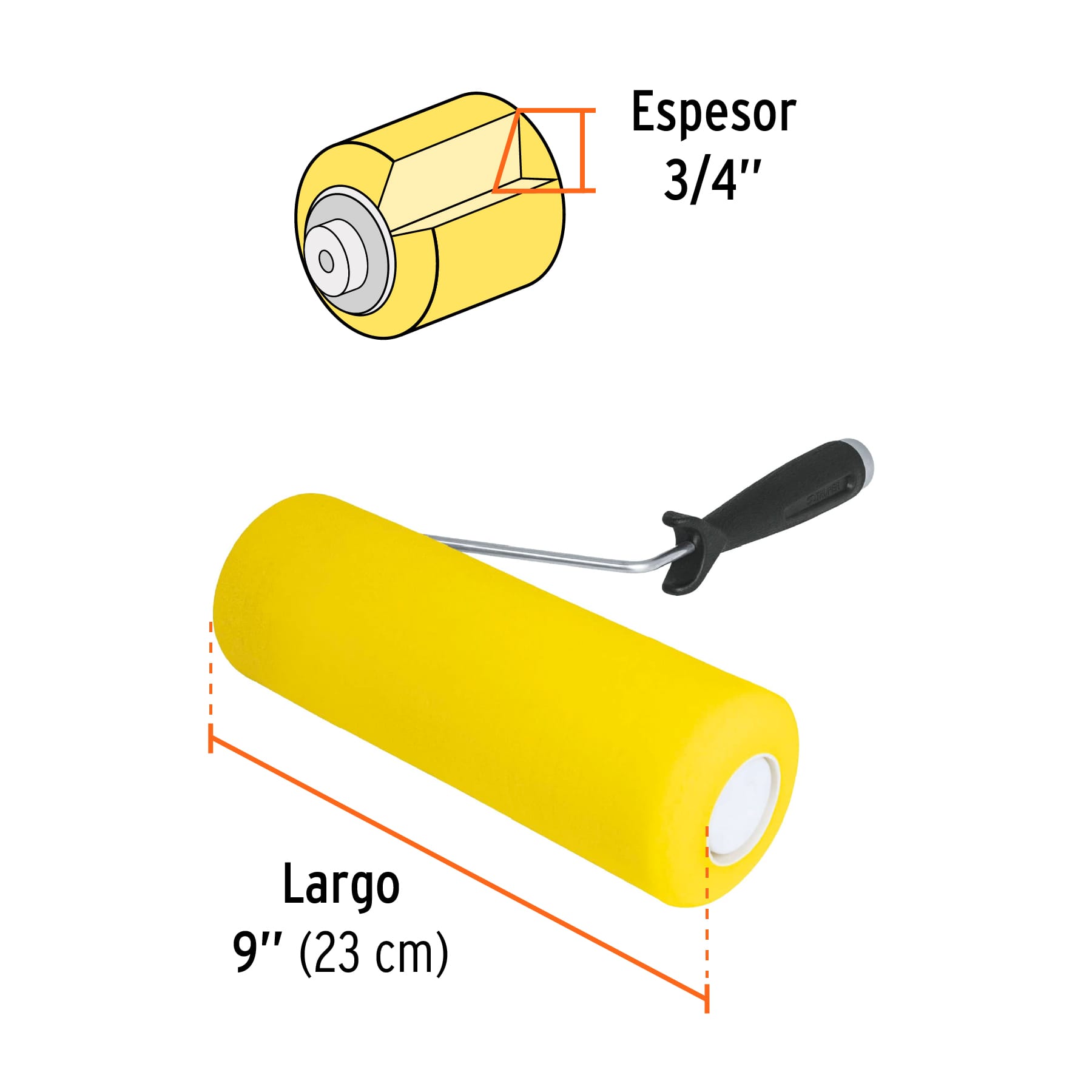Rodillo para pintar 9 x 3/4" de esponja, superficies rugosas