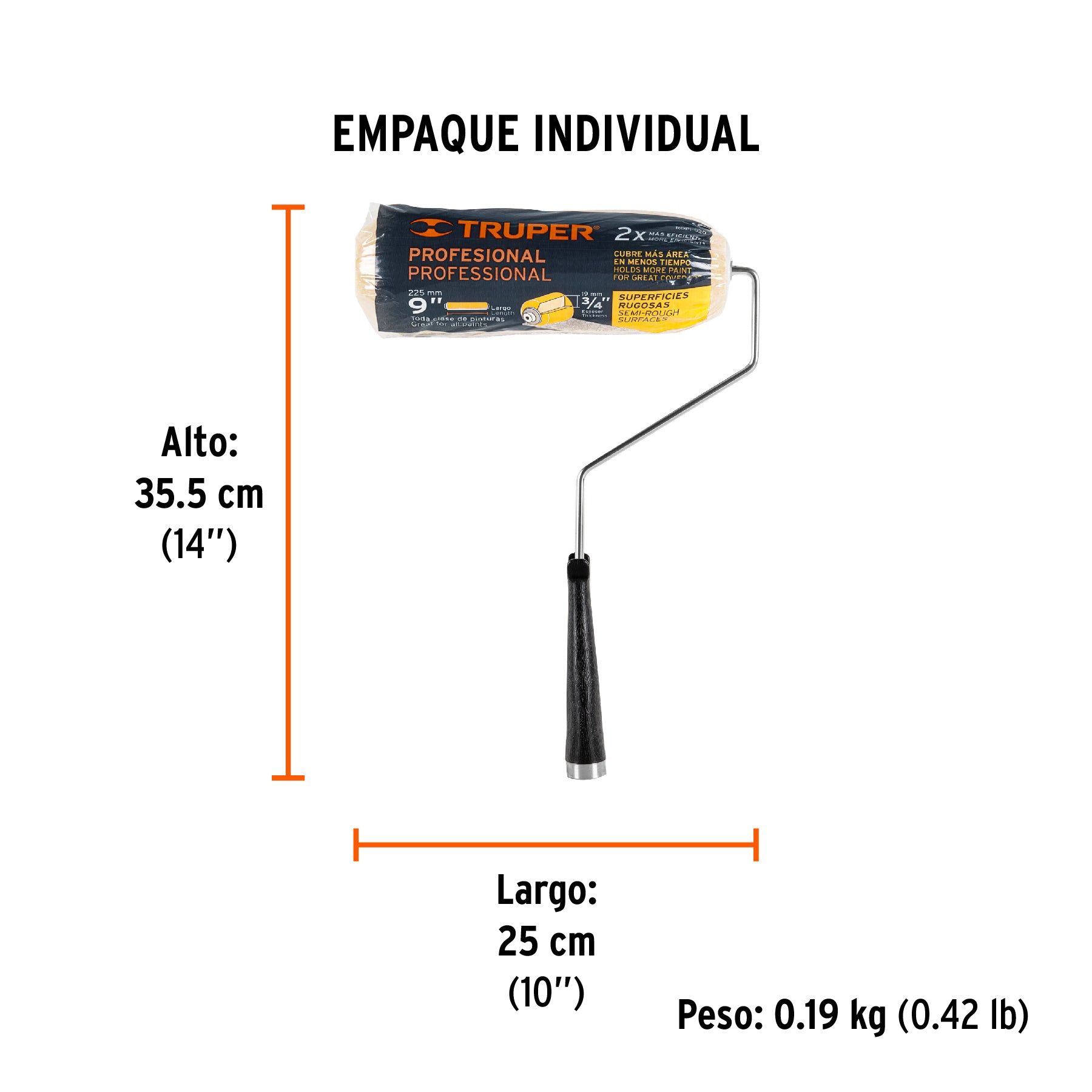 Rodillo para pintar 9 x 3/4" superficies rugosas, TRUPER - Empaque