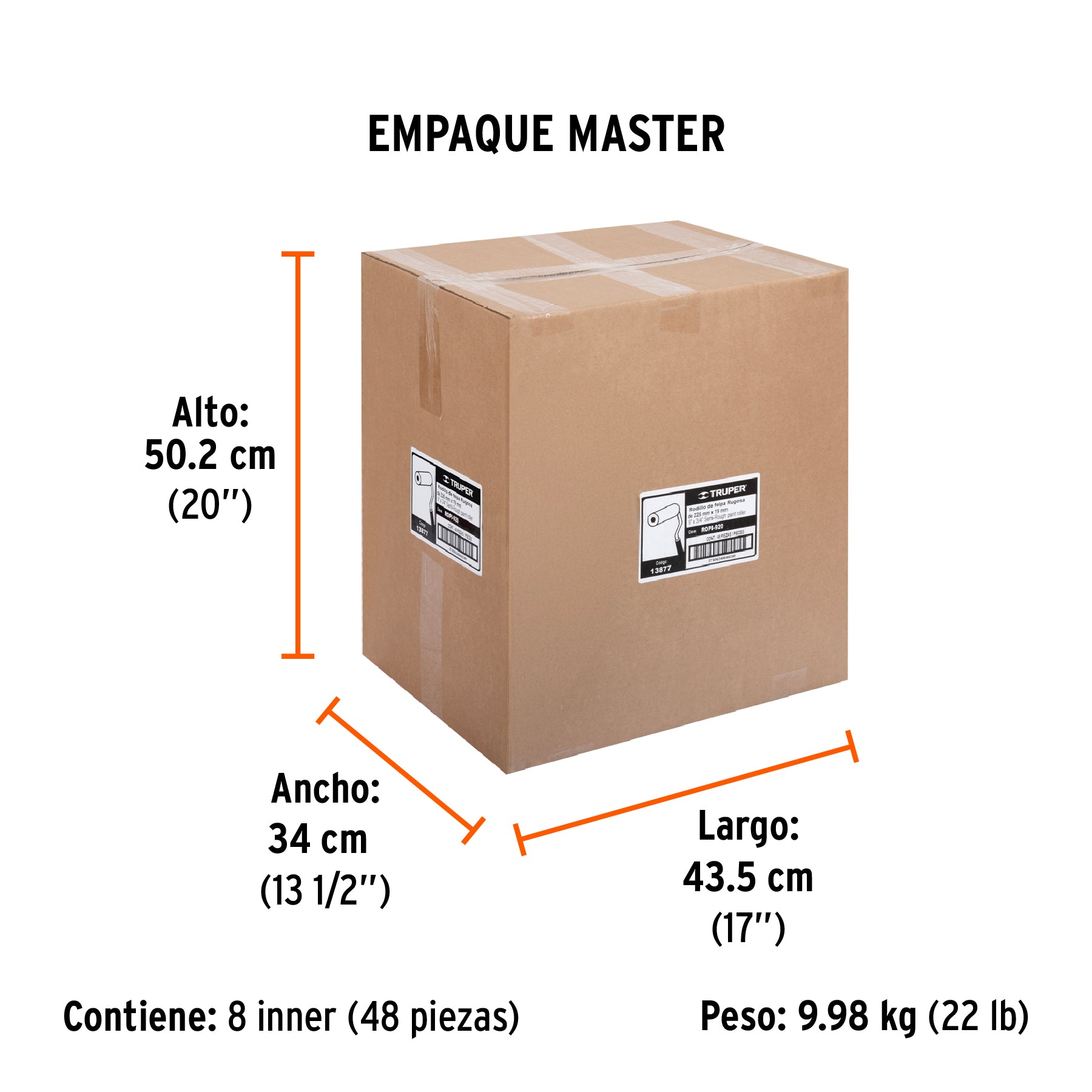 Rodillo para pintar 9 x 3/4" superficies rugosas, TRUPER - Empaque