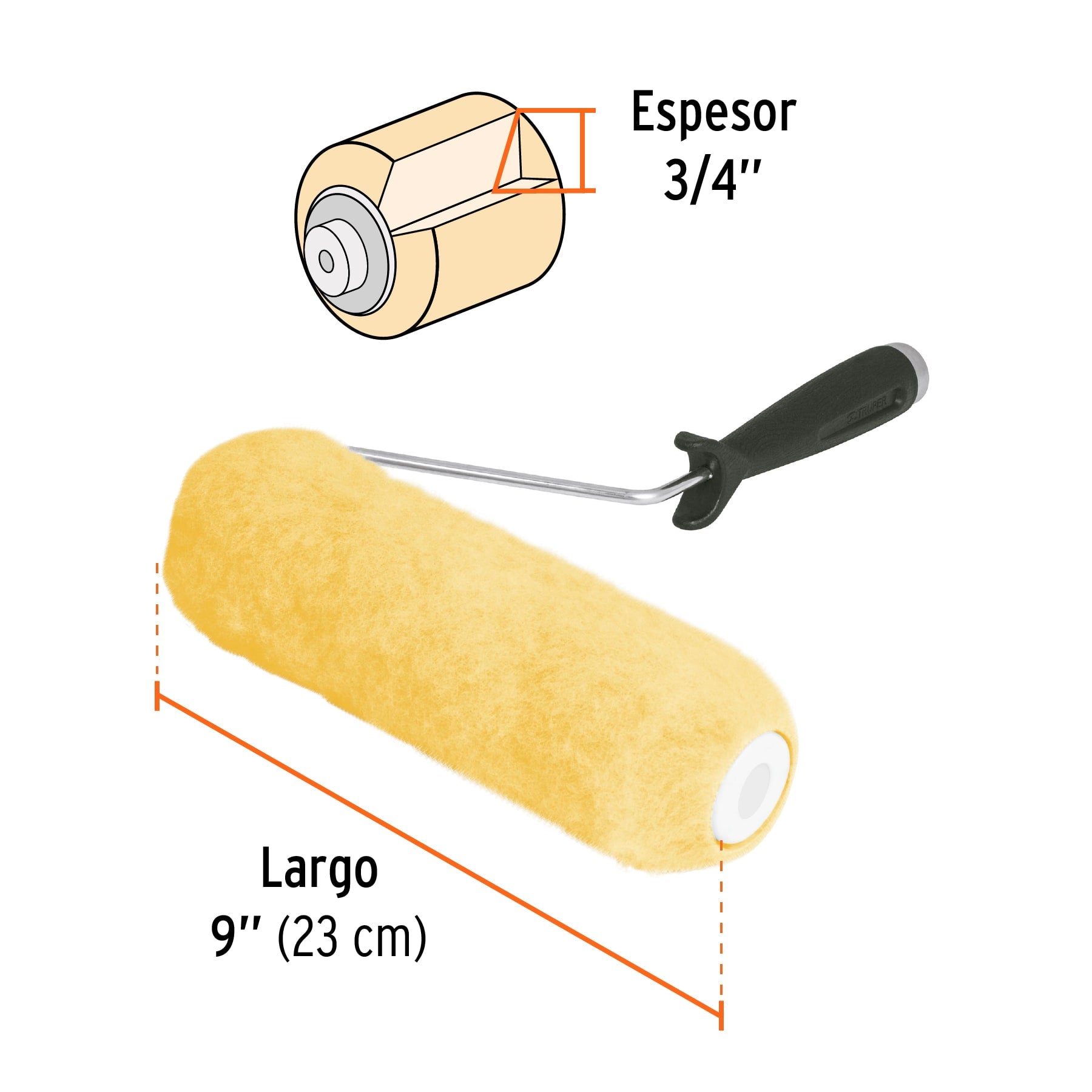 Rodillo para pintar 9 x 3/4" superficies rugosas, TRUPER