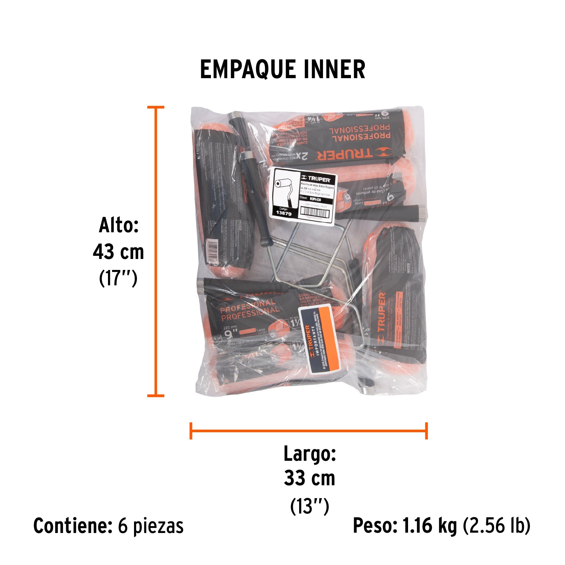 Rodillo para pintar 9 x 1-1/4" superficies extra rugosas - Empaque