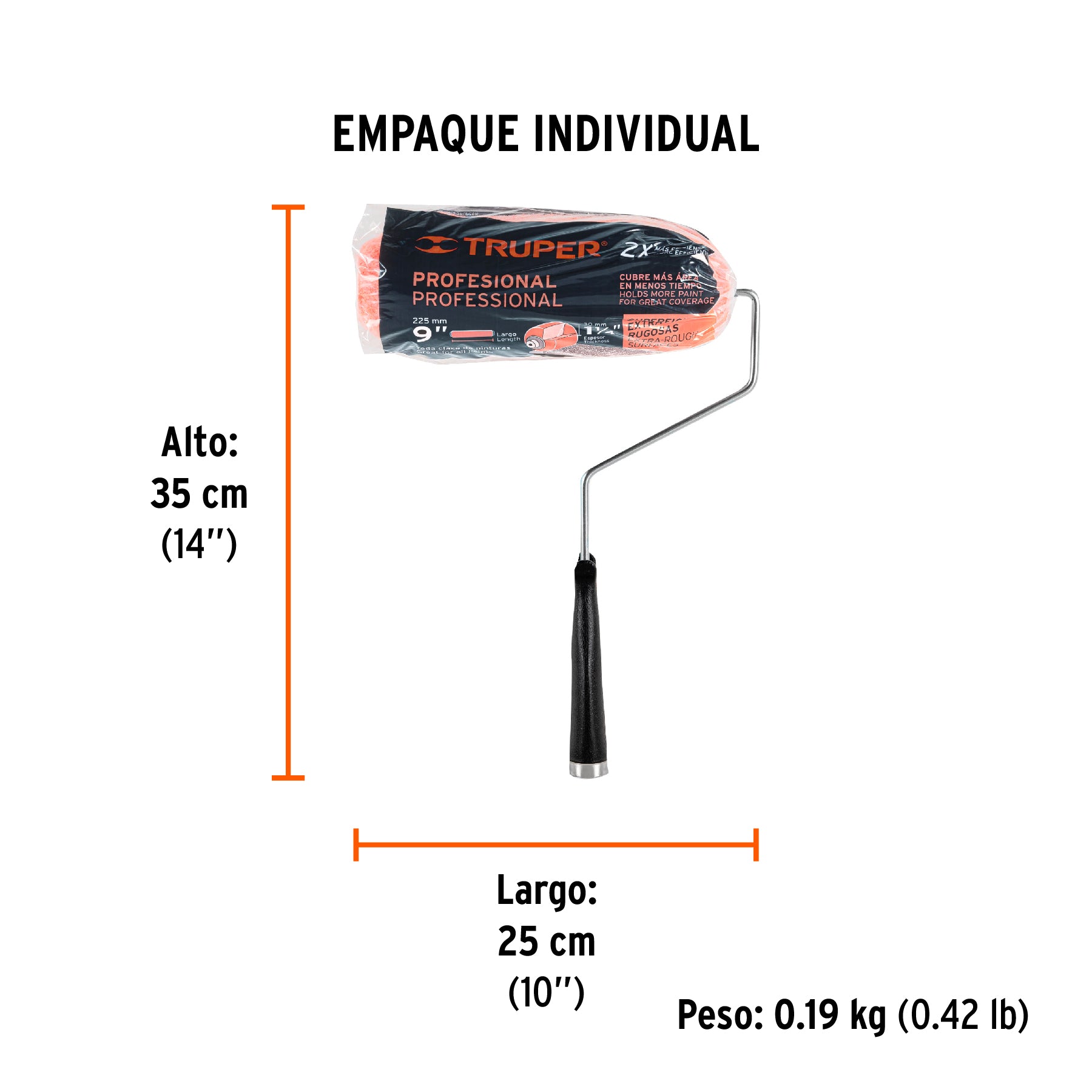 Rodillo para pintar 9 x 1-1/4" superficies extra rugosas - Empaque