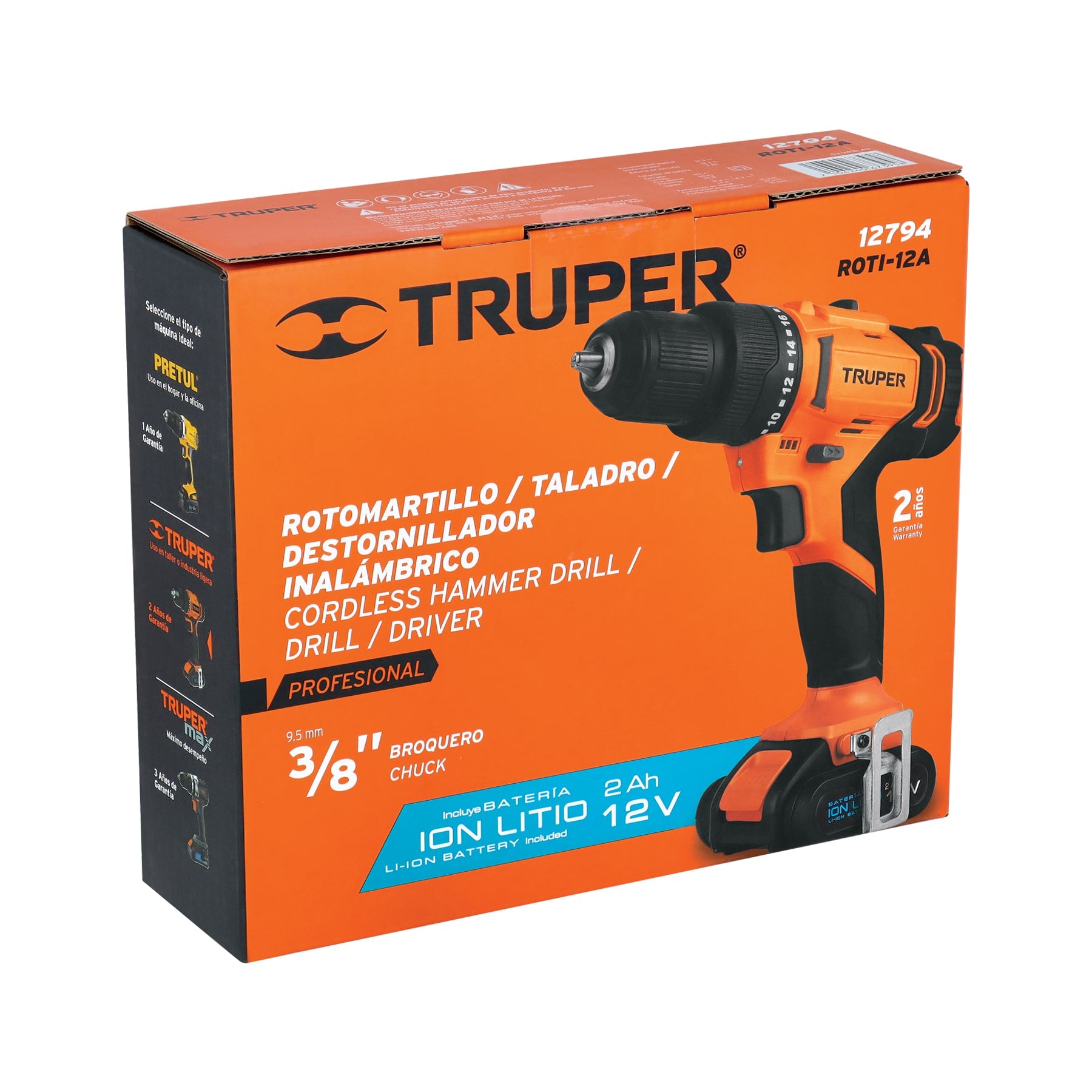 Rotomartillo/destornillador 3/8", 12V, 1 bat 2 Ah, PRO