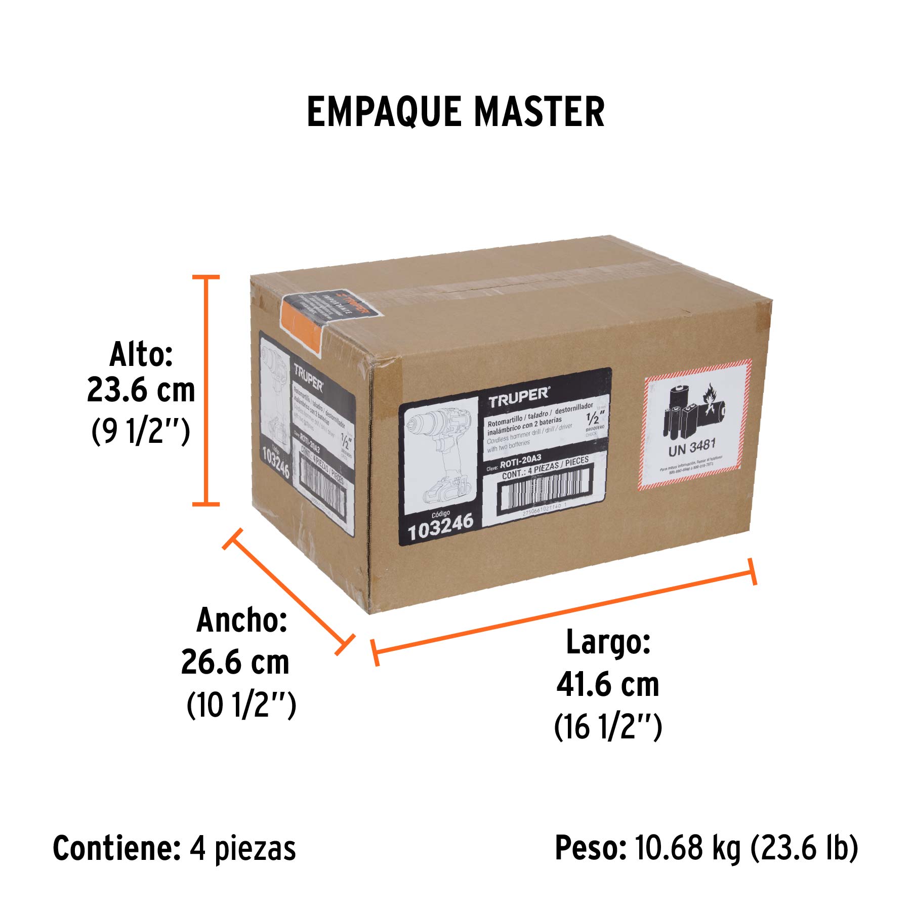 Rotomartillo/destornillador 1/2", 20V, 2 baterías 2Ah, PRO - Empaque