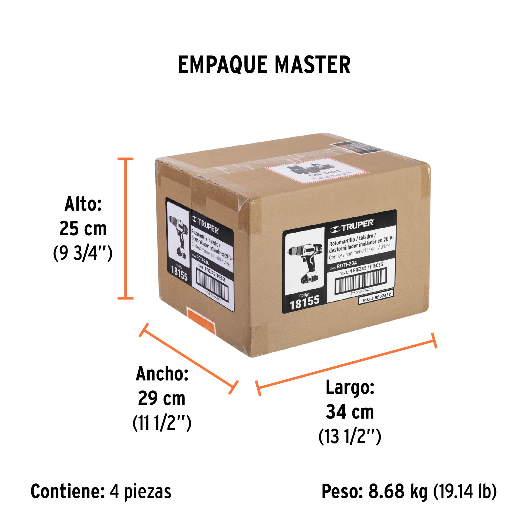 Rotomartillo 1/2", 20V, 1 batería 2Ah, PRO - Empaque