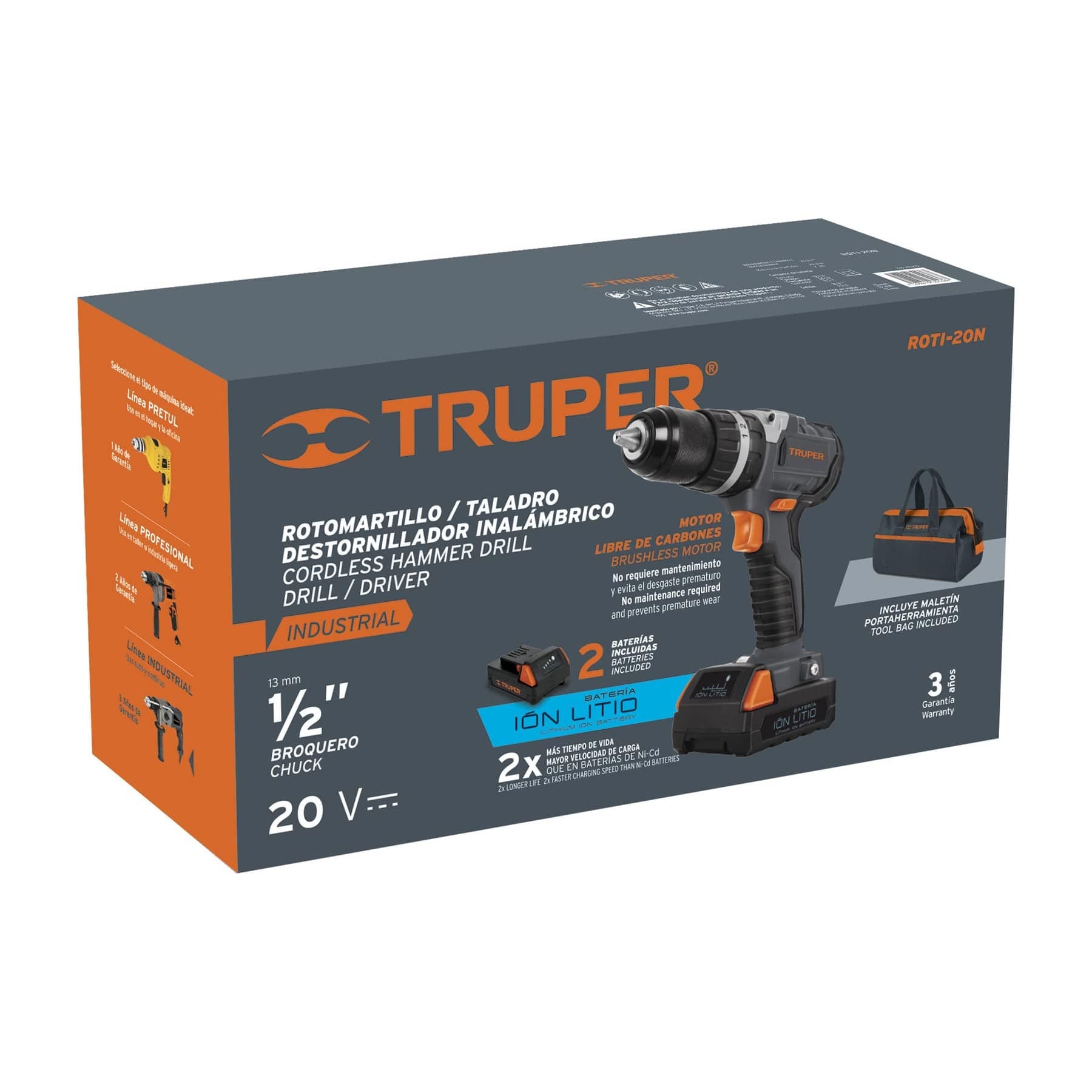 Rotomartillo industrial 1/2", 20V, batería ion litio, TRUPER