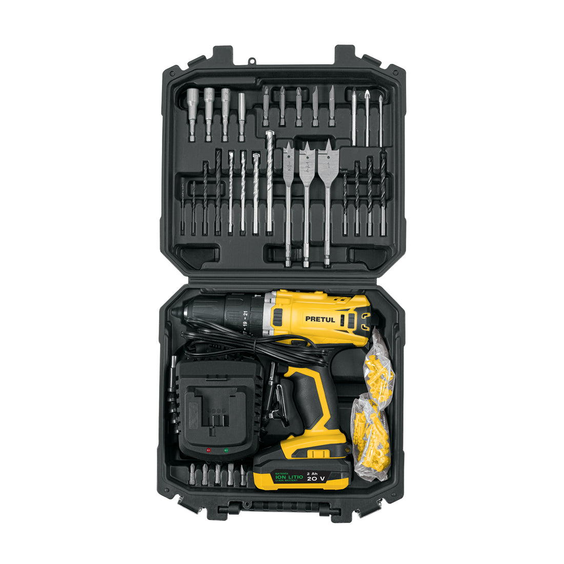 Kit rotomartillo/destornillador 1/2", 20V, 32 acc., PRETUL
