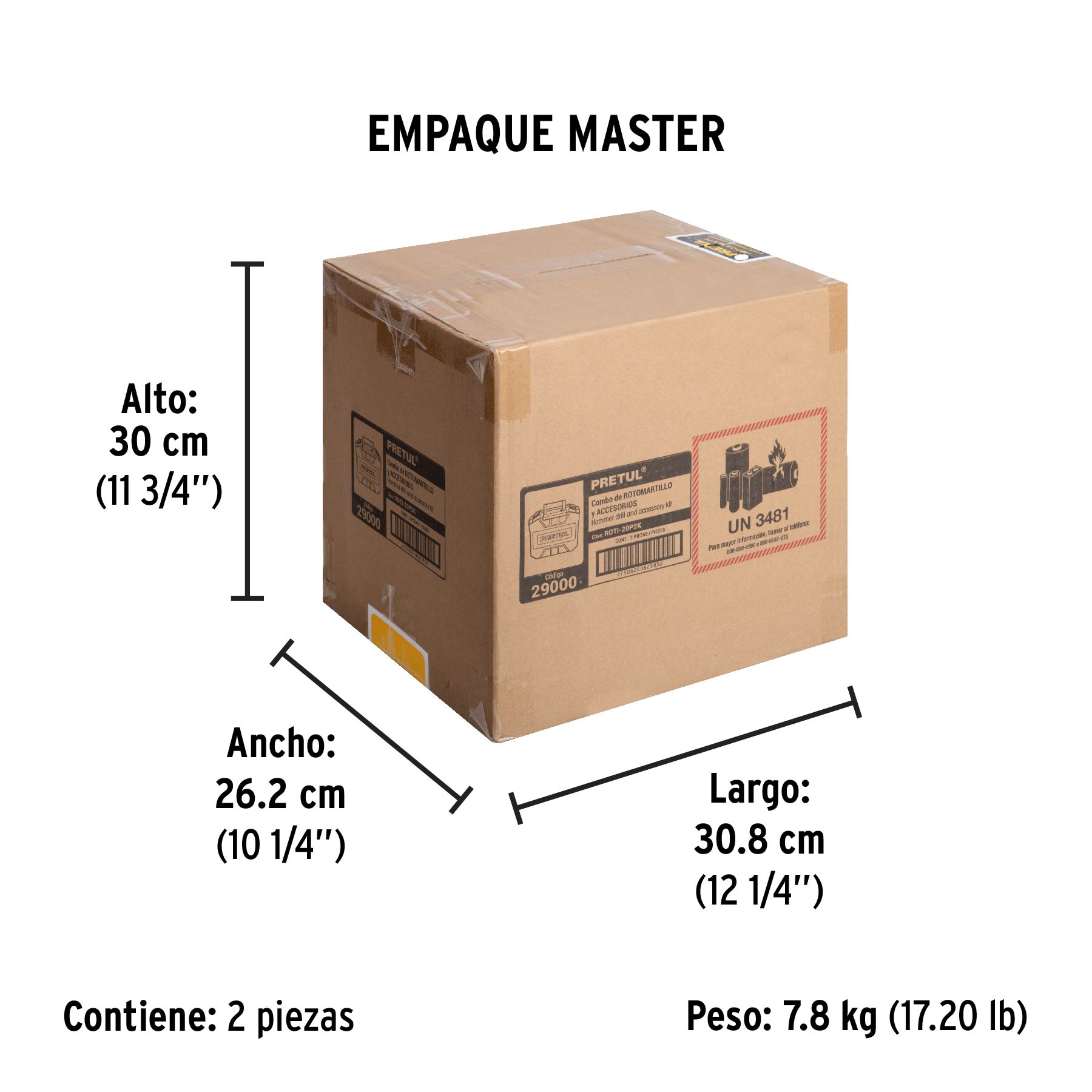 Kit rotomartillo/destornillador 1/2", 20V, 32 acc., PRETUL - Empaque