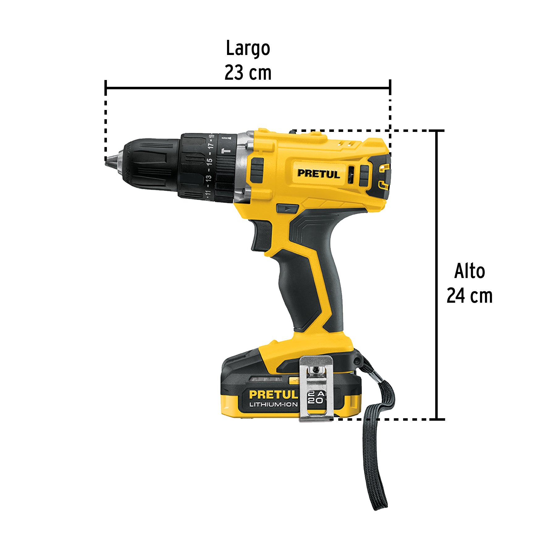 Rotomartillo/destornillador 1/2", 20V, 1 batería 2Ah, PRETUL