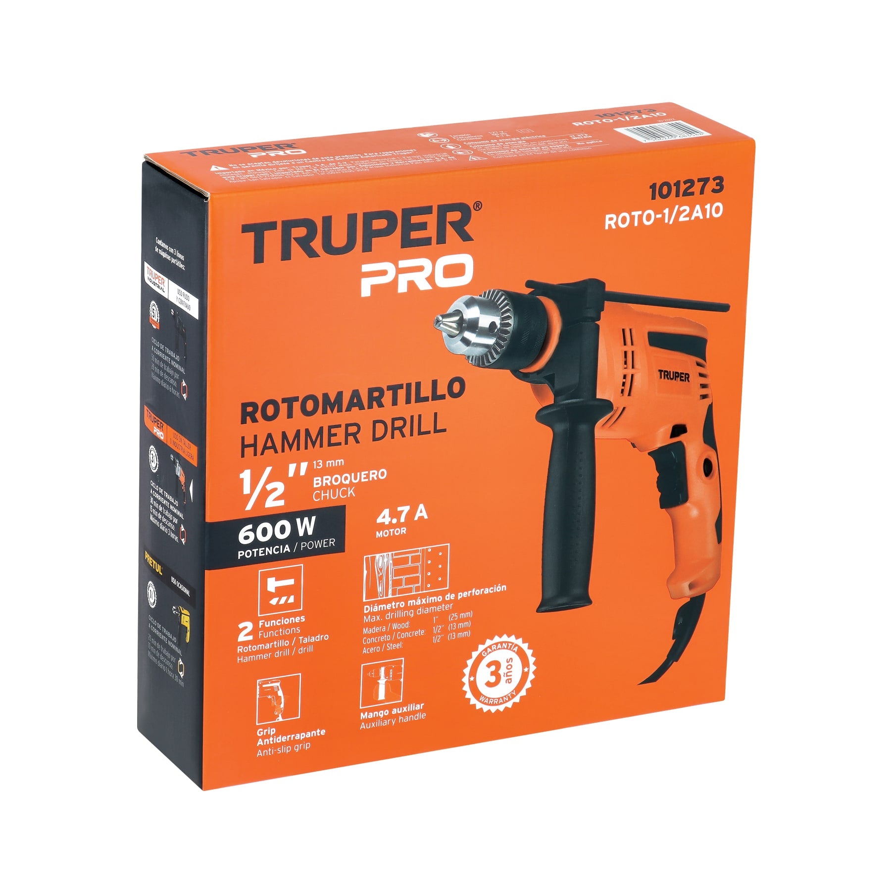 Rotomartillo/destornillador 1/2", 600W, TRUPER PRO