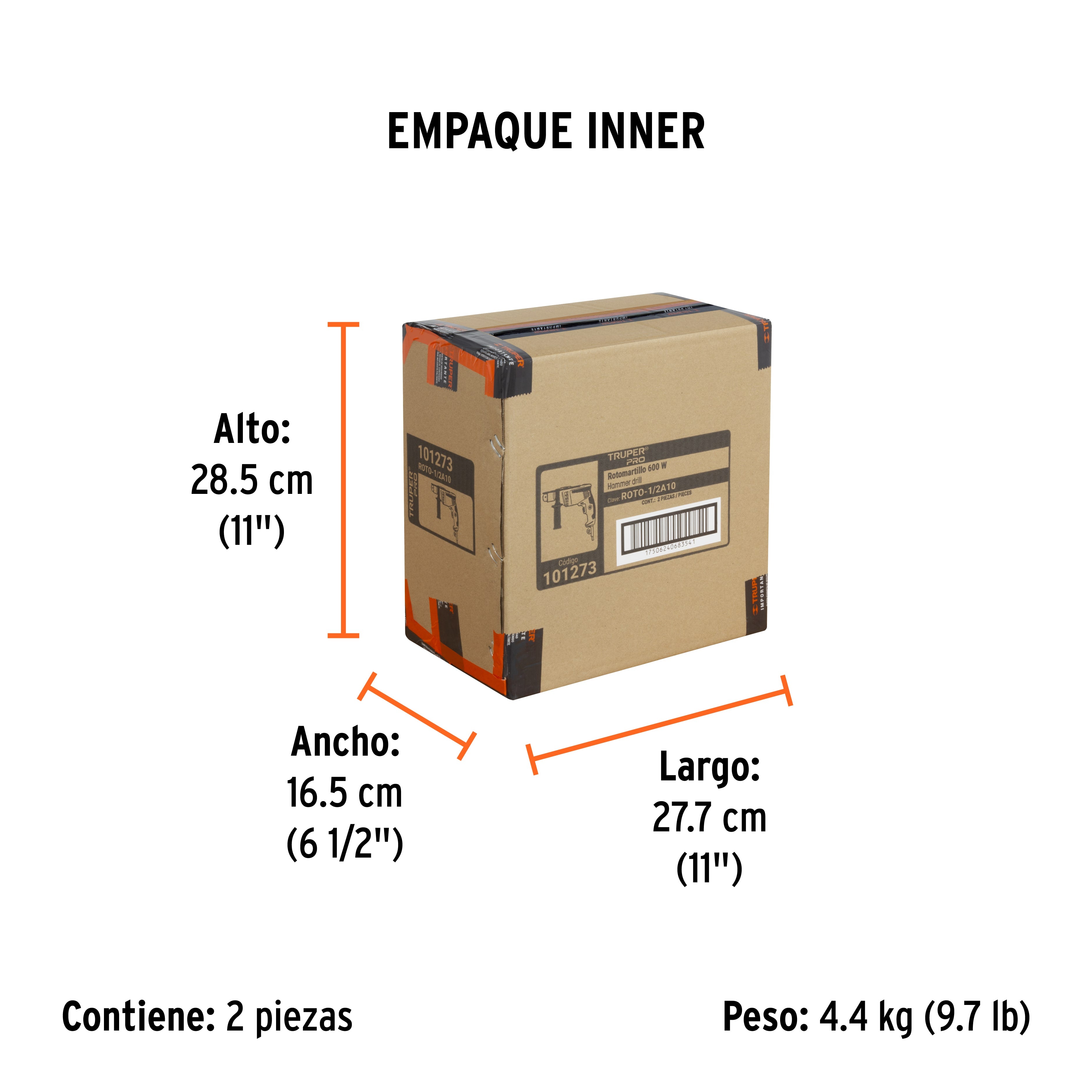 Rotomartillo/destornillador 1/2", 600W, TRUPER PRO - Empaque