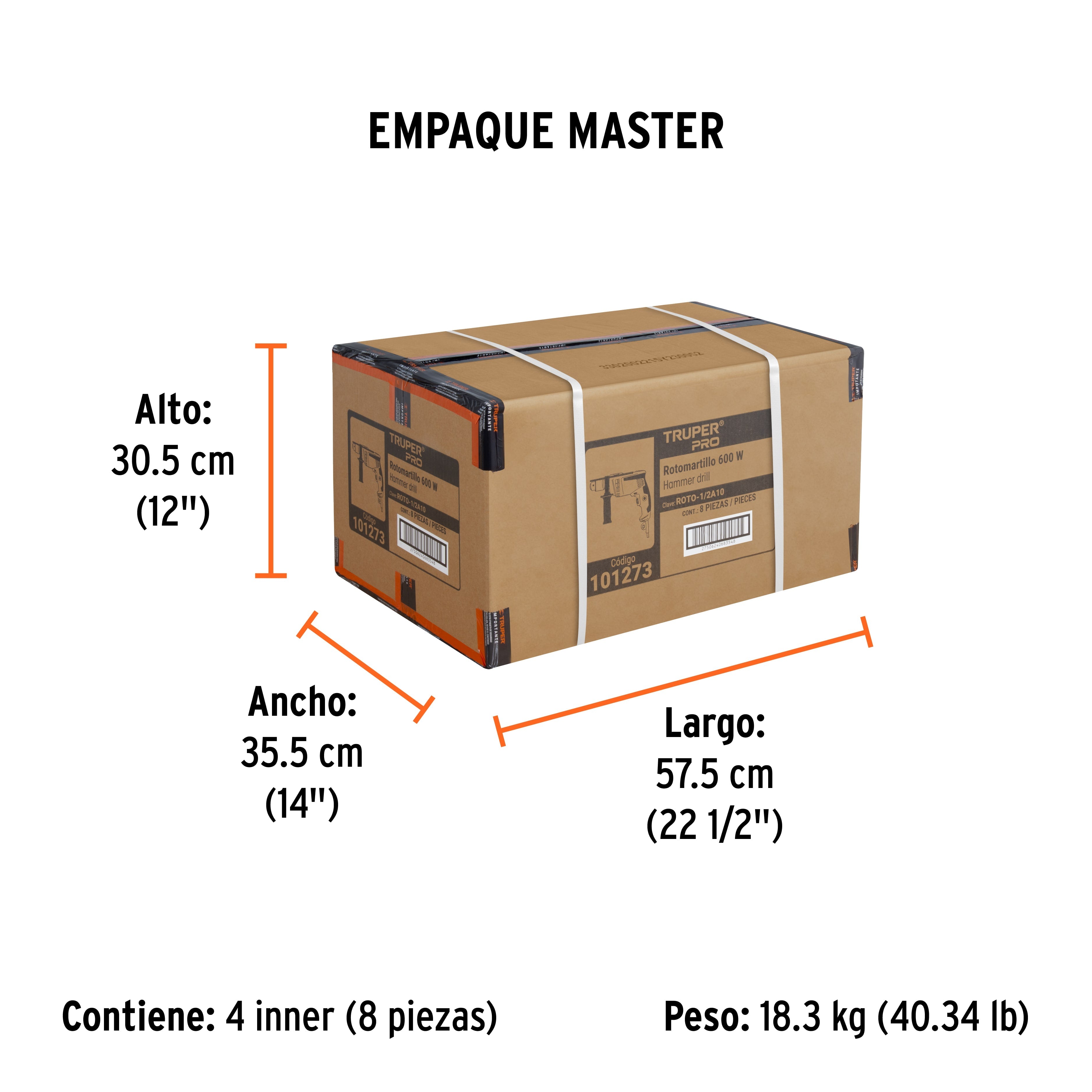 Rotomartillo/destornillador 1/2", 600W, TRUPER PRO - Empaque