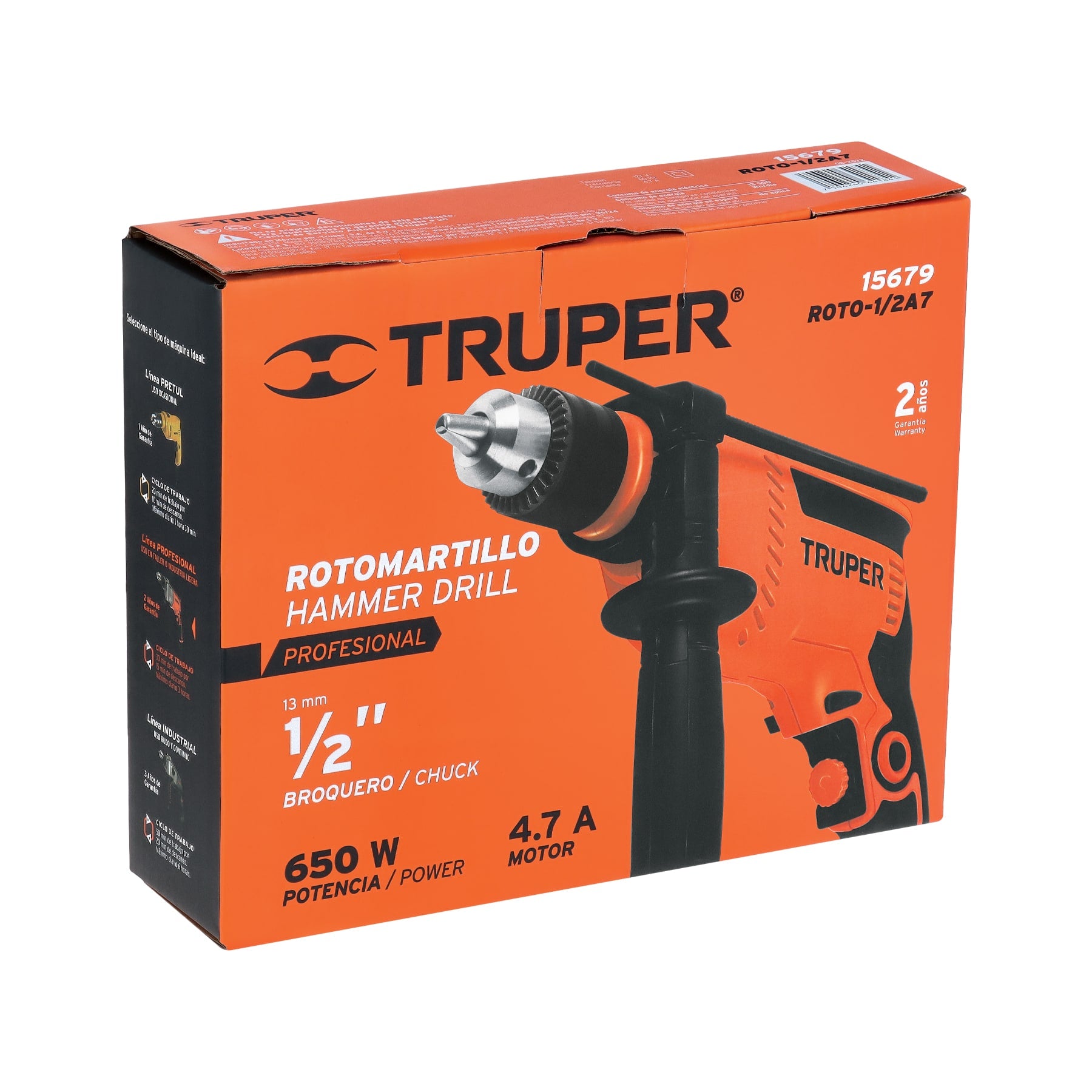 Rotomartillo/destornillador 1/2", 650W, TRUPER PRO