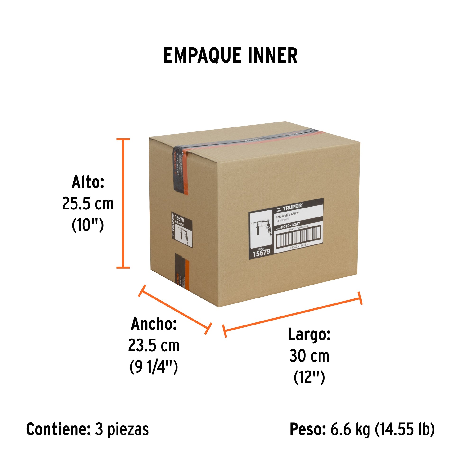 Rotomartillo/destornillador 1/2", 650W, TRUPER PRO - Empaque