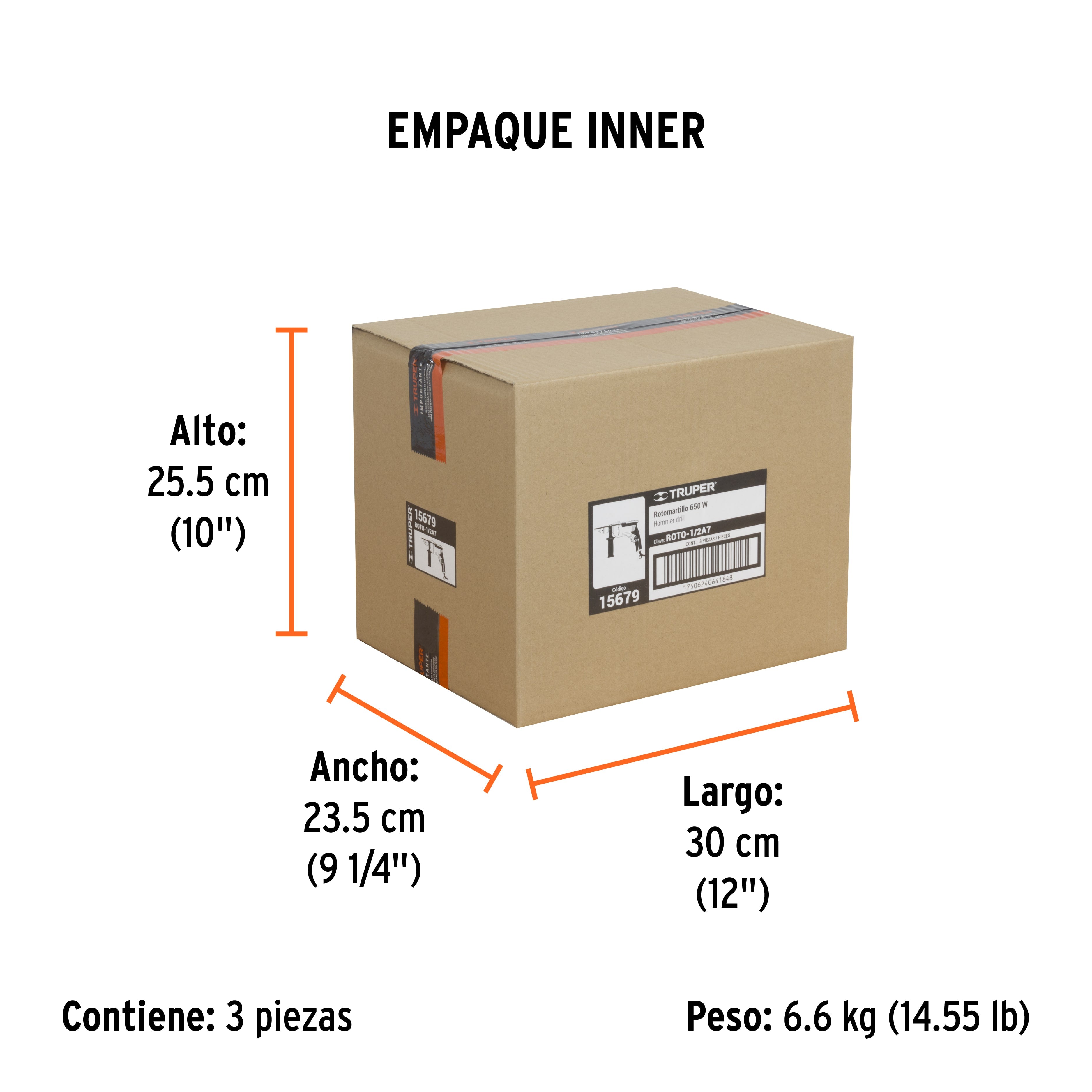 Rotomartillo/destornillador 1/2", 650W, TRUPER PRO - Empaque