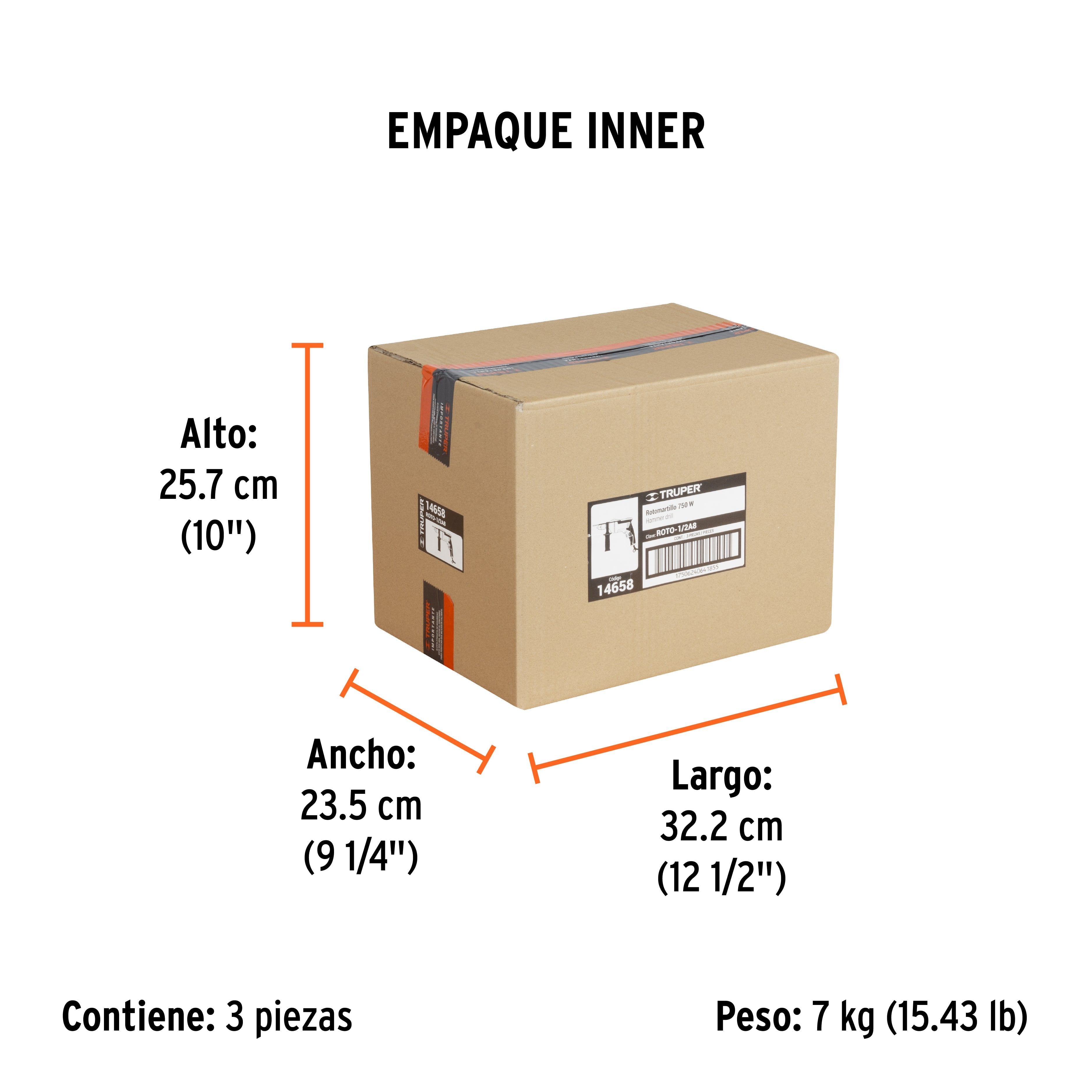 Rotomartillo/destornillador 1/2", 750W, TRUPER PRO - Empaque