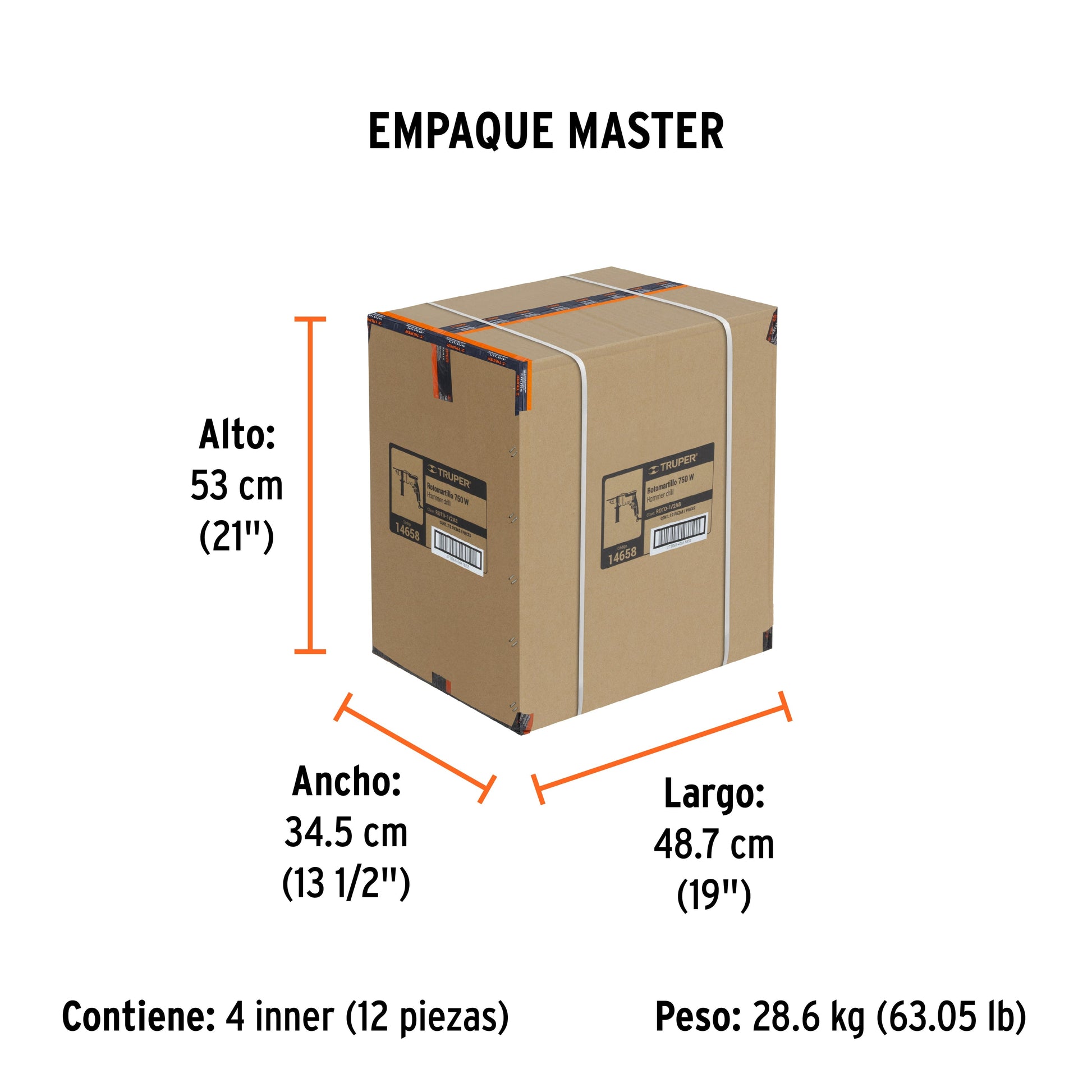 Rotomartillo/destornillador 1/2", 750W, TRUPER PRO - Empaque