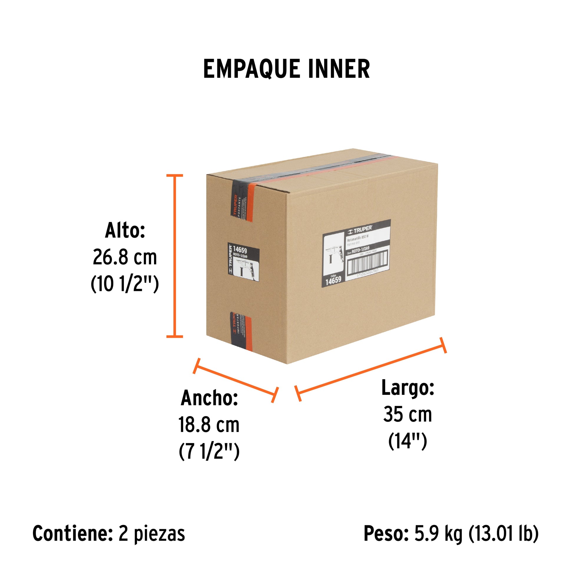 Rotomartillo/destornillador 1/2", 850W, TRUPER PRO - Empaque