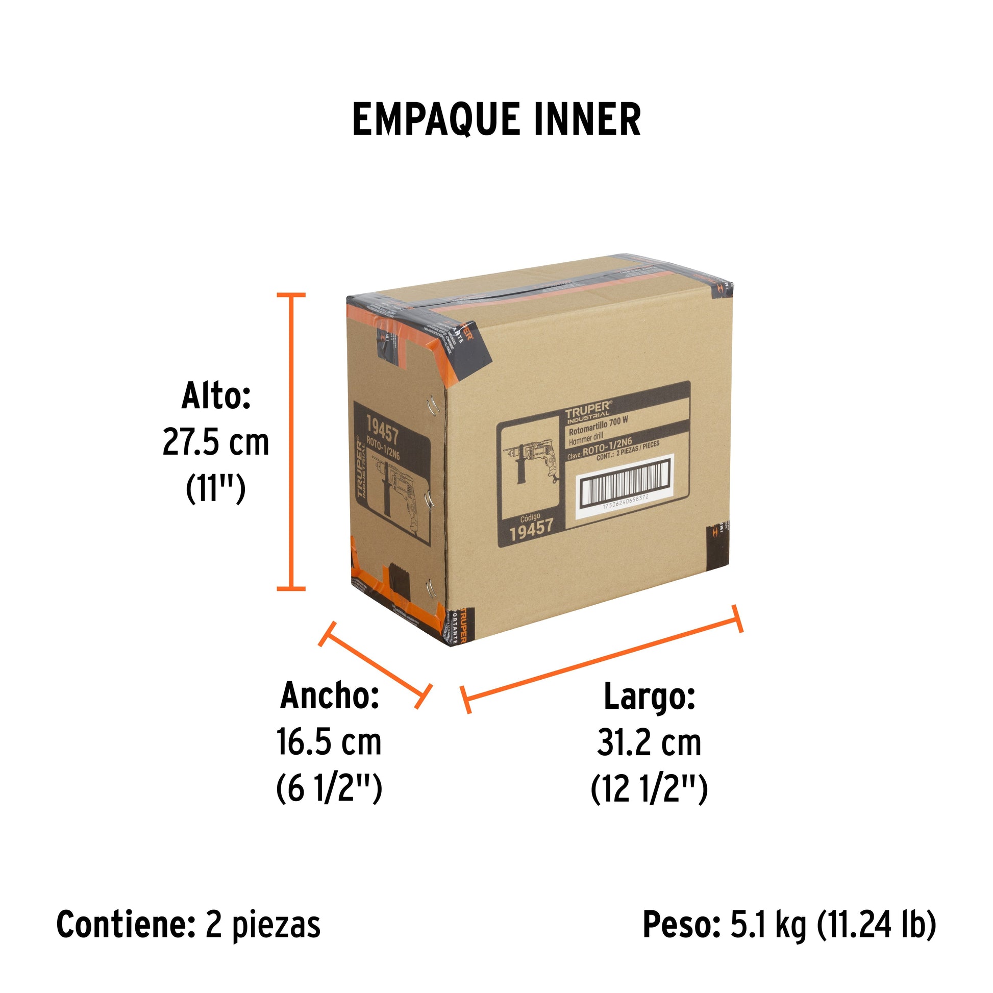 Rotomartillo/destornillador 1/2", 700W, TRUPER INDUSTRIAL - Empaque