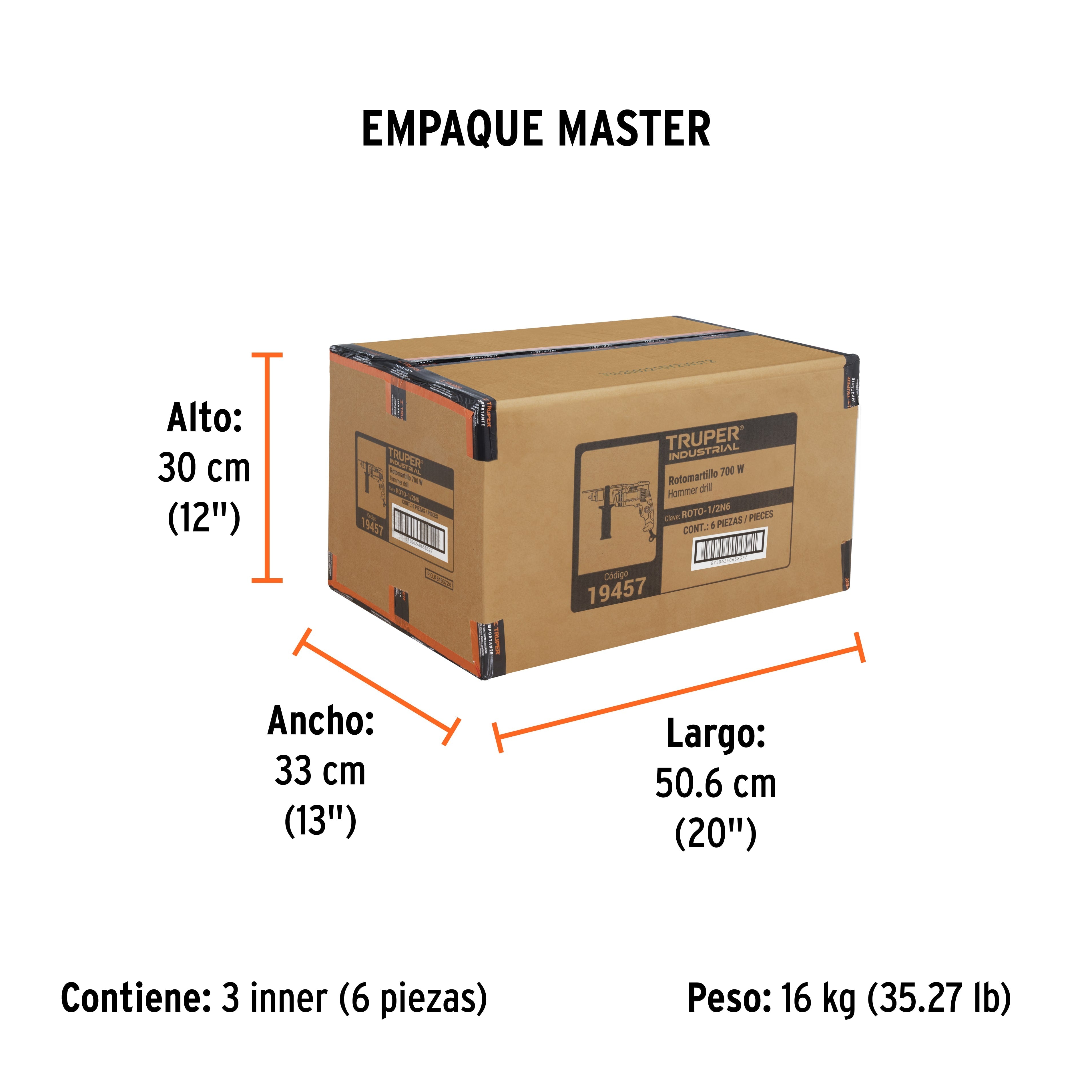 Rotomartillo/destornillador 1/2", 700W, TRUPER INDUSTRIAL - Empaque