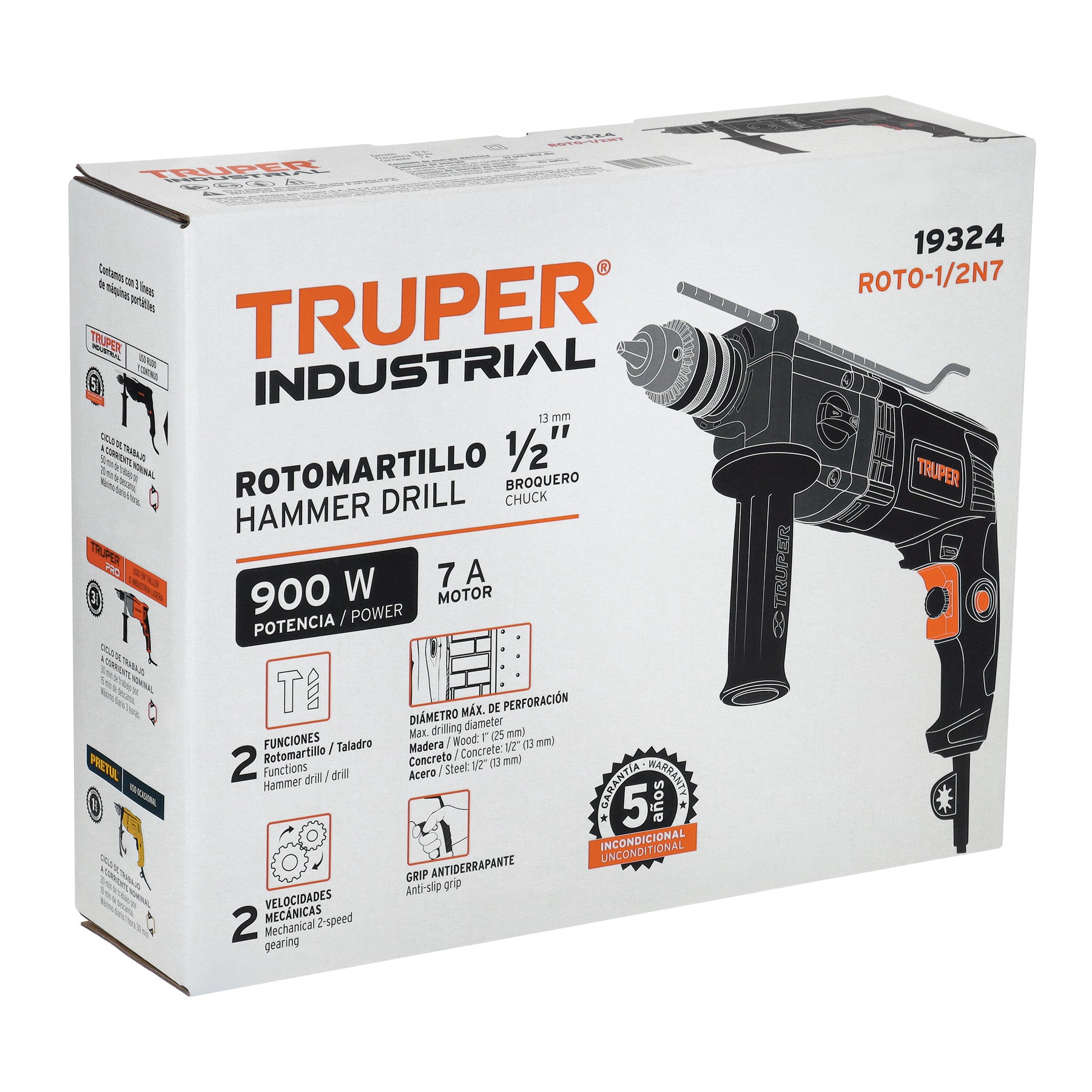 Rotomartillo/destornillador 1/2", 900W, TRUPER INDUSTRIAL