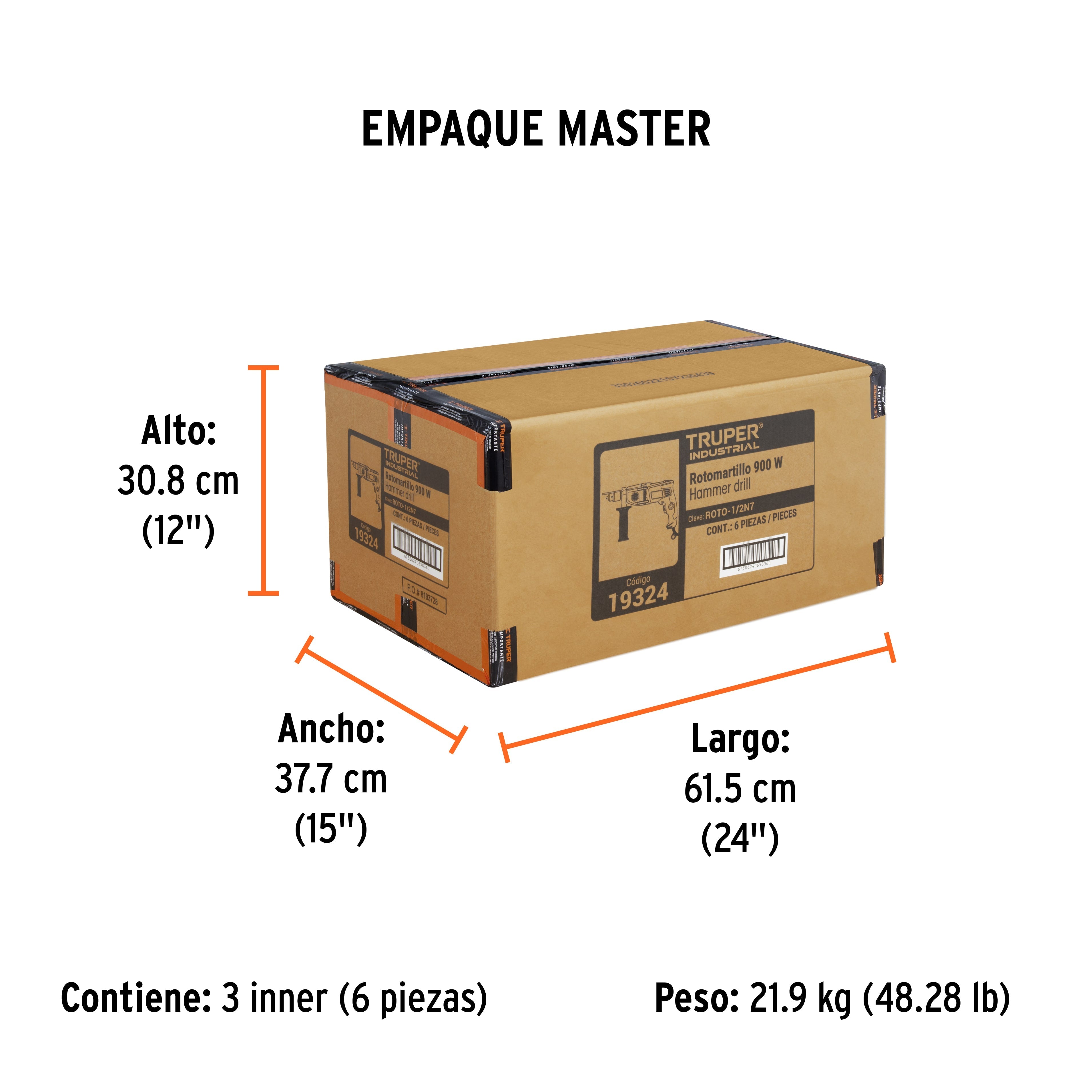 Rotomartillo/destornillador 1/2", 900W, TRUPER INDUSTRIAL - Empaque