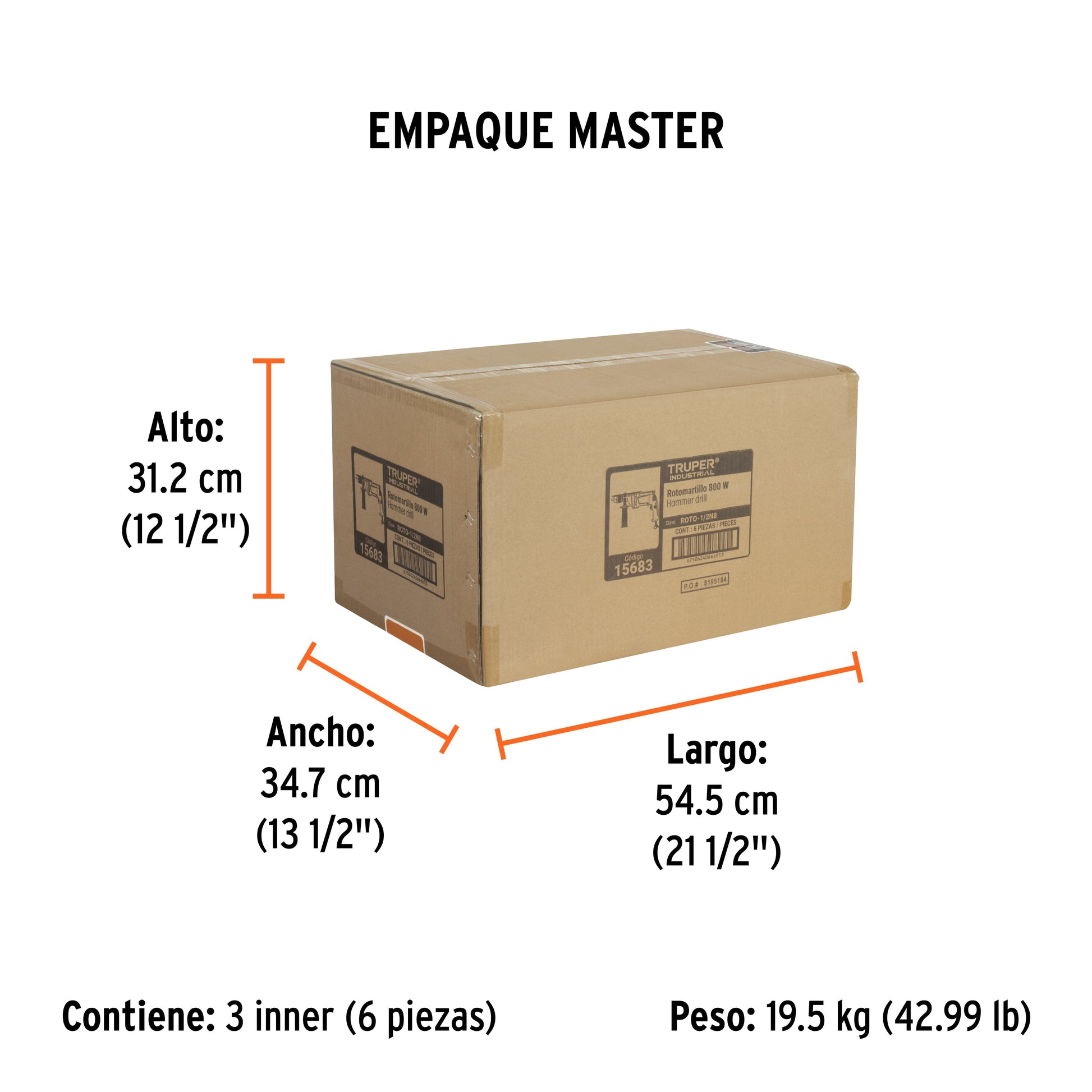 Rotomartillo 1/2", 800W, TRUPER INDUSTRIAL - Empaque
