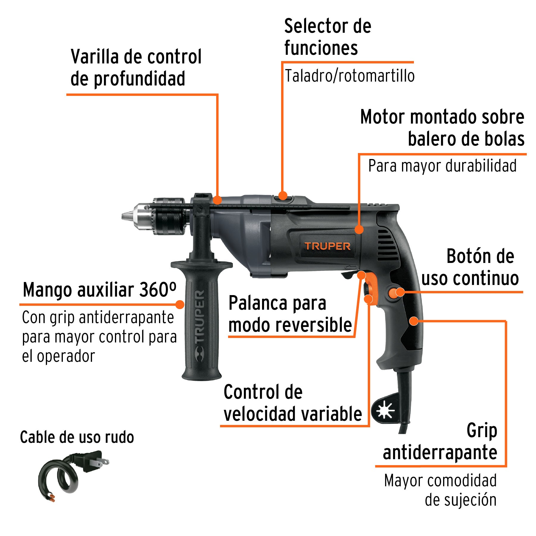 Rotomartillo 1/2", 800W, TRUPER INDUSTRIAL