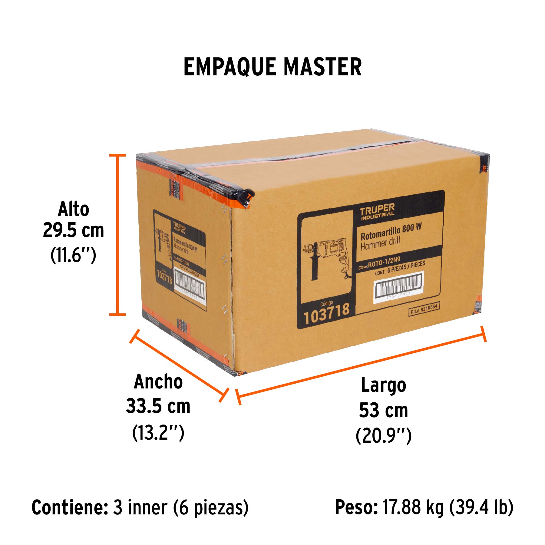 Rotomartillo/destornillador 1/2", 800W, TRUPER INDUSTRIAL - Empaque