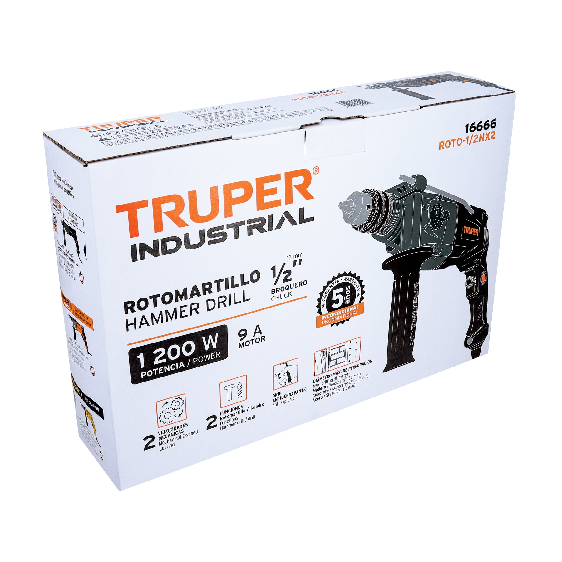 Rotomartillo/destornillador 1/2", 1200W, TRUPER INDUSTRIAL