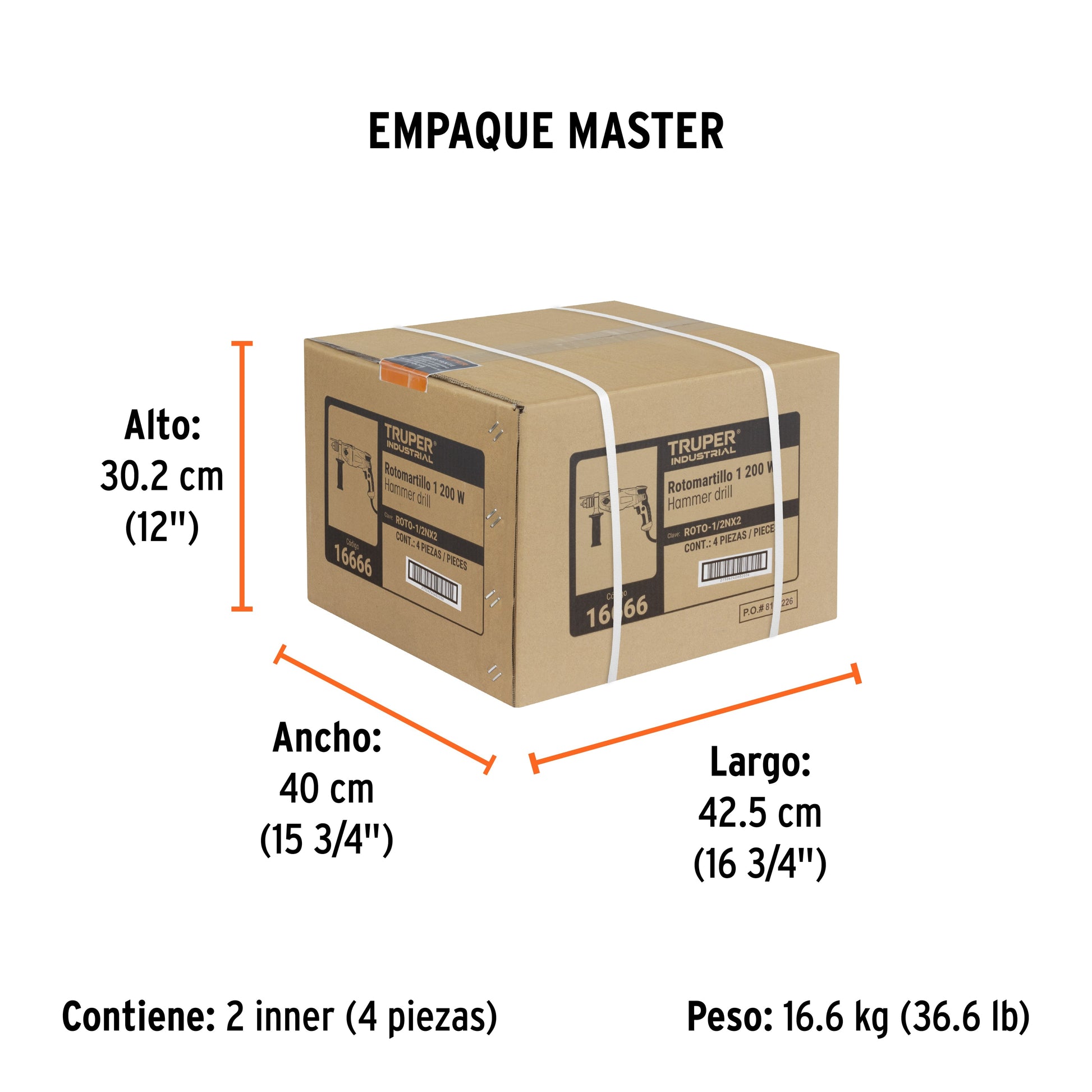 Rotomartillo/destornillador 1/2", 1200W, TRUPER INDUSTRIAL - Empaque