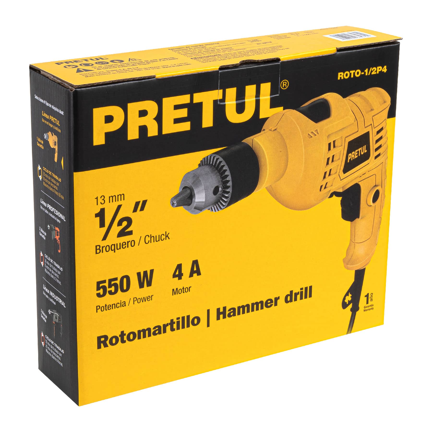 Rotomartillo 1/2", 550 W, PRETUL