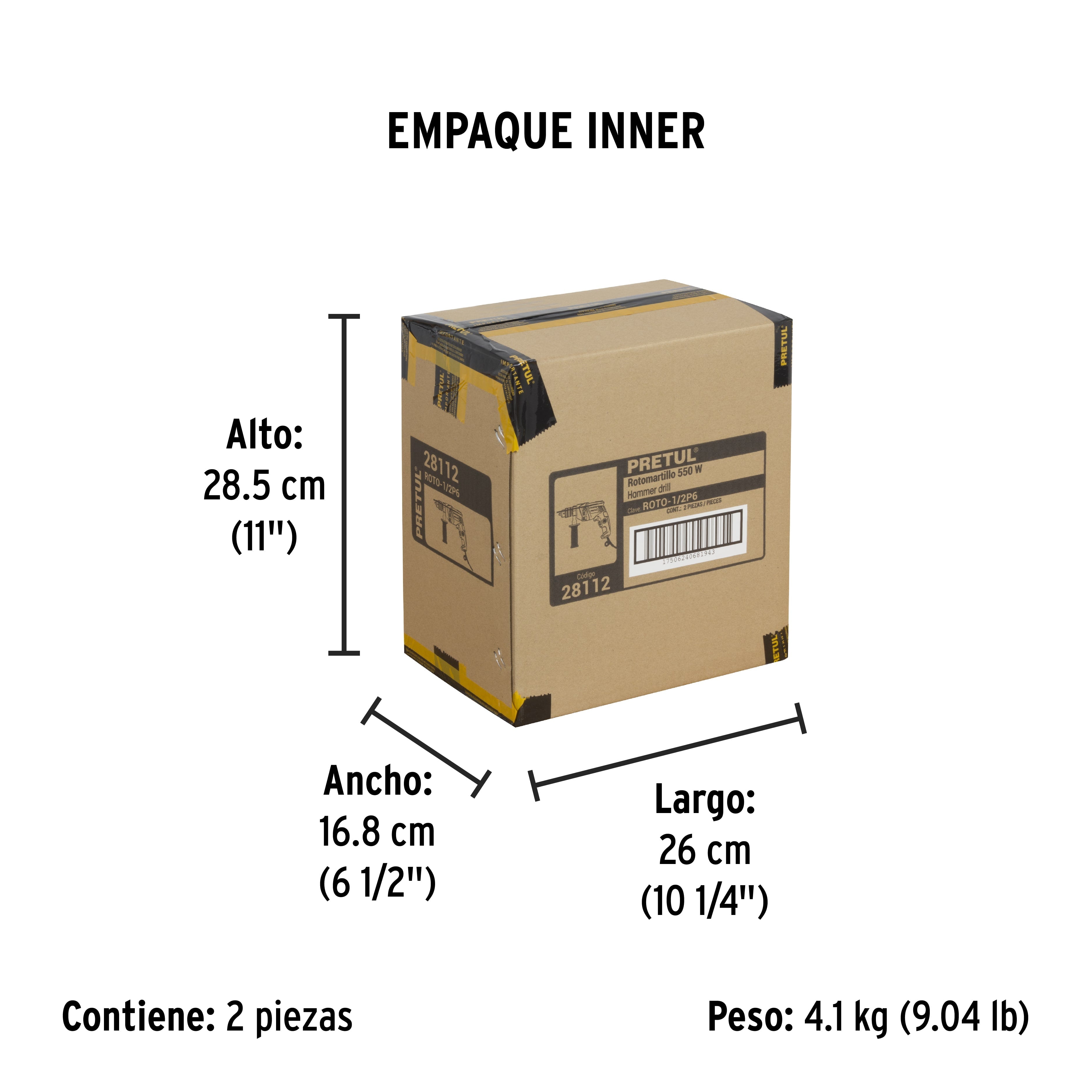 Rotomartillo/destornillador 1/2", 550W, PRETUL - Empaque