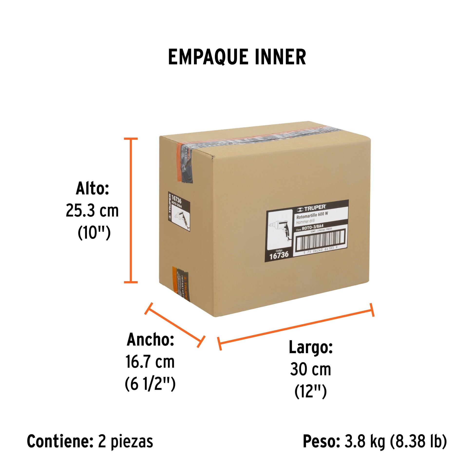 Rotomartillo/destornillador 3/8", 600W, TRUPER PRO - Empaque