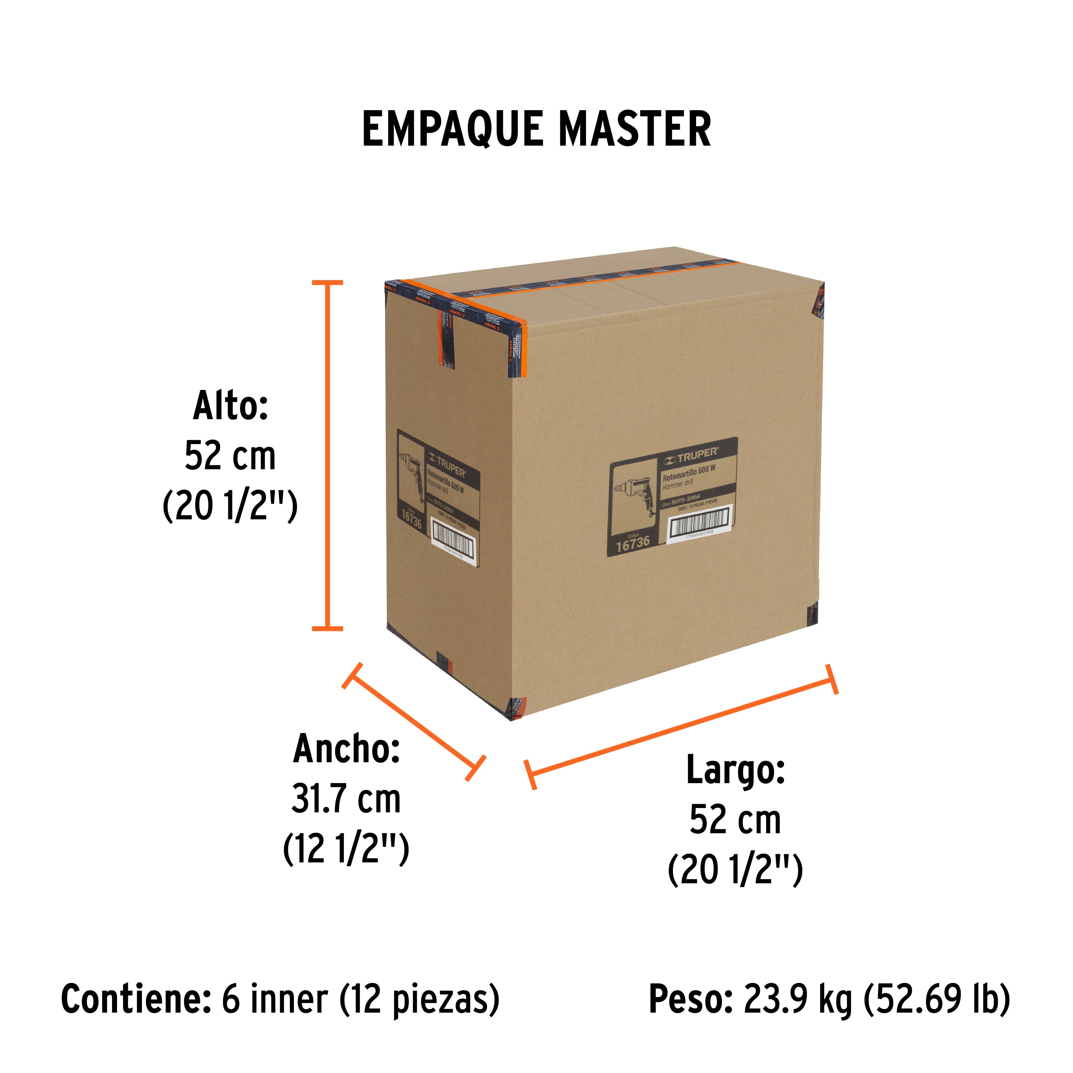 Rotomartillo/destornillador 3/8", 600W, TRUPER PRO - Empaque
