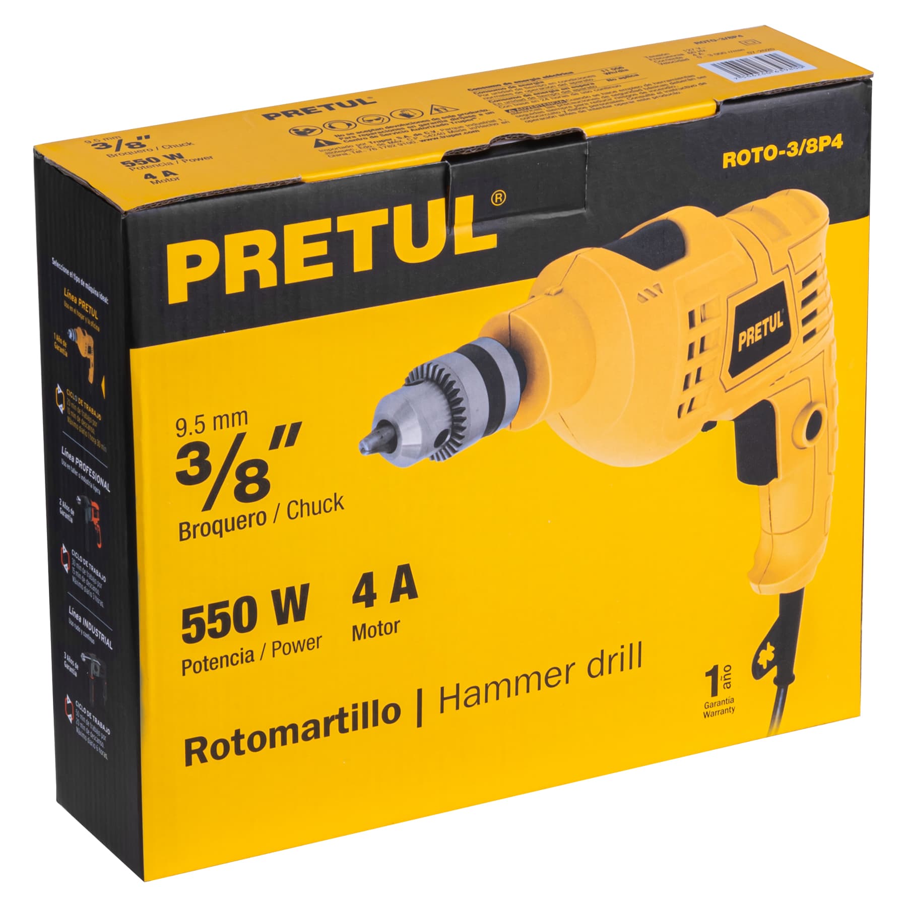 Rotomartillo 3/8", 550 W, PRETUL