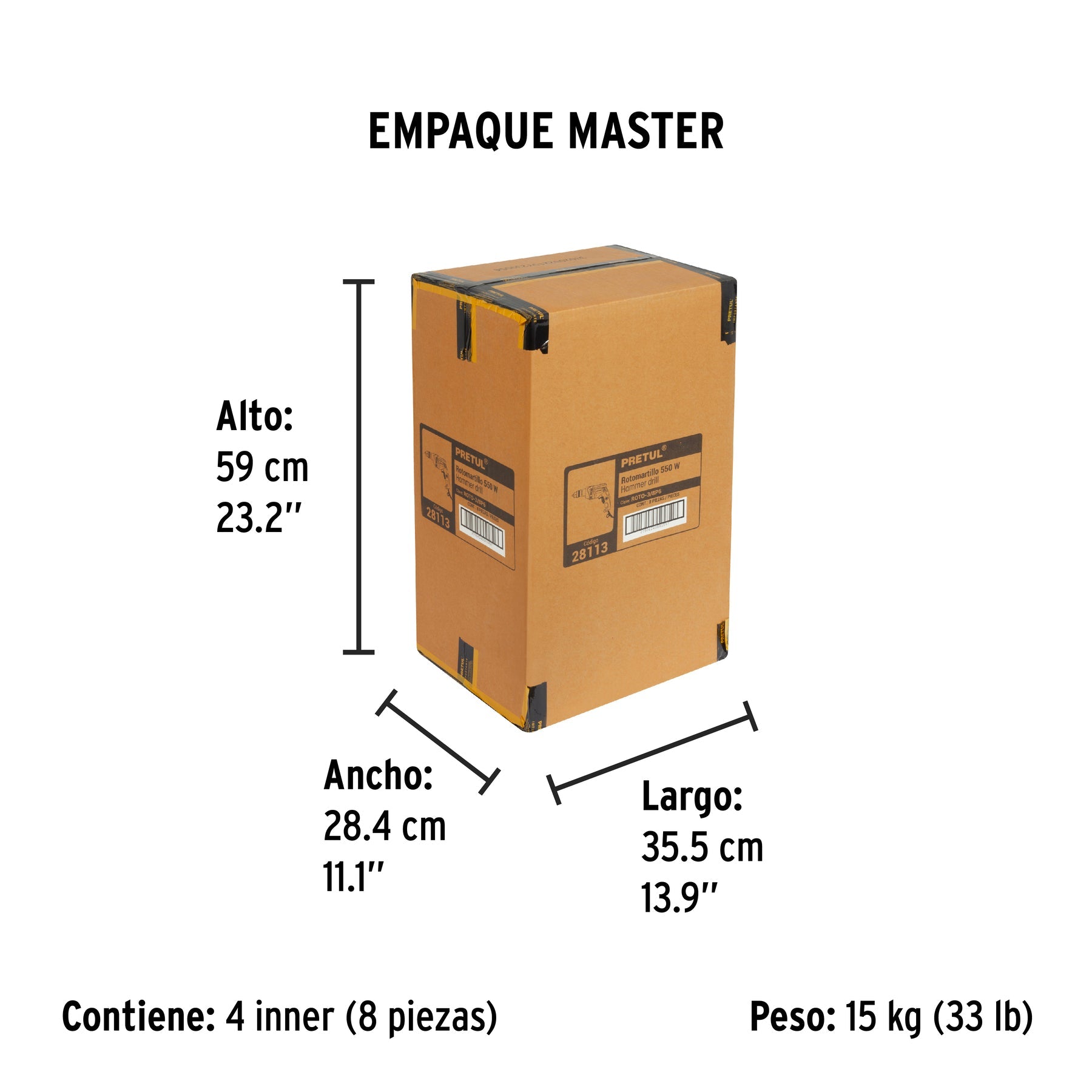 Rotomartillo/destornillador 3/8", 550W, PRETUL - Empaque
