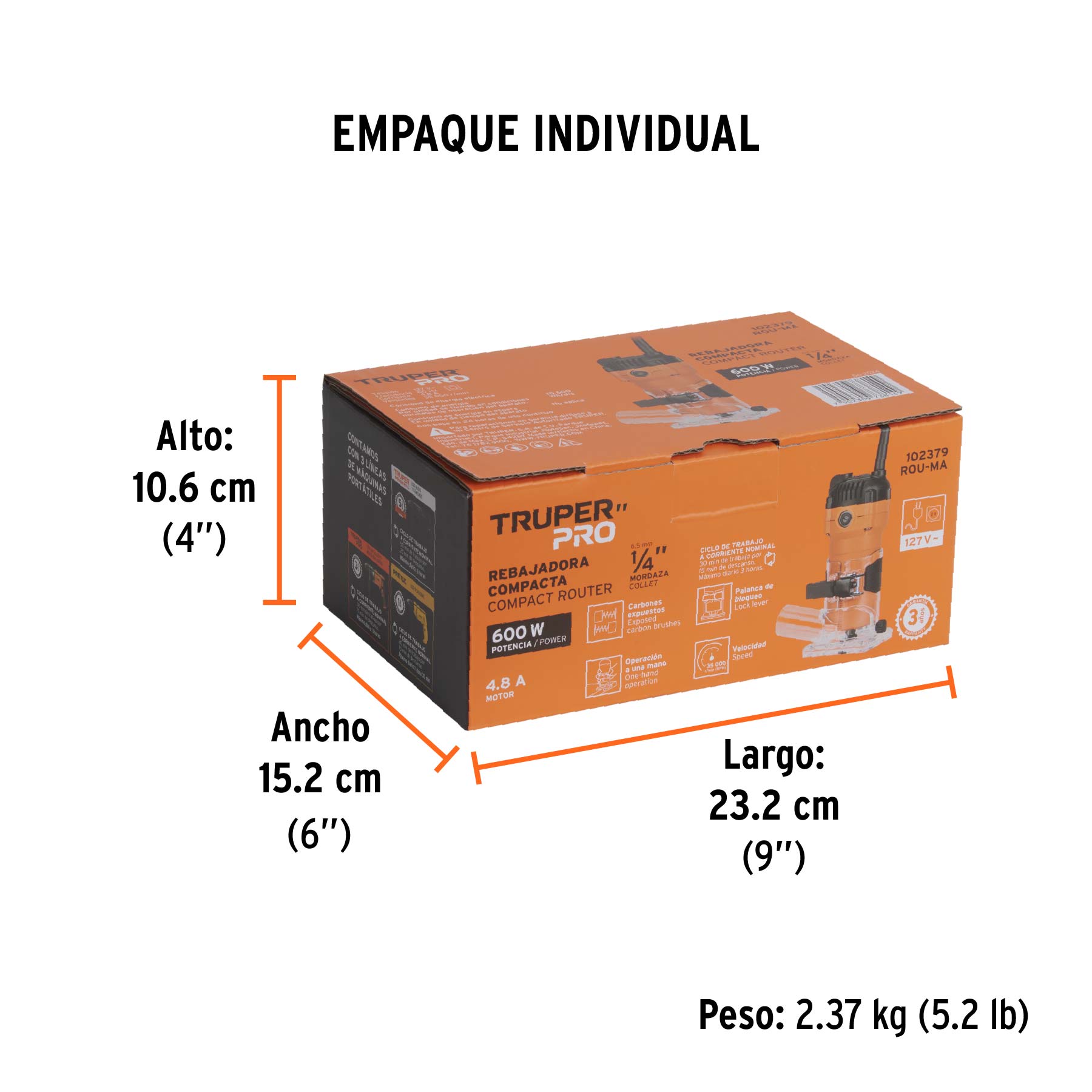 Router compacto 600W, 3/4 HP, TRUPER PRO - Empaque