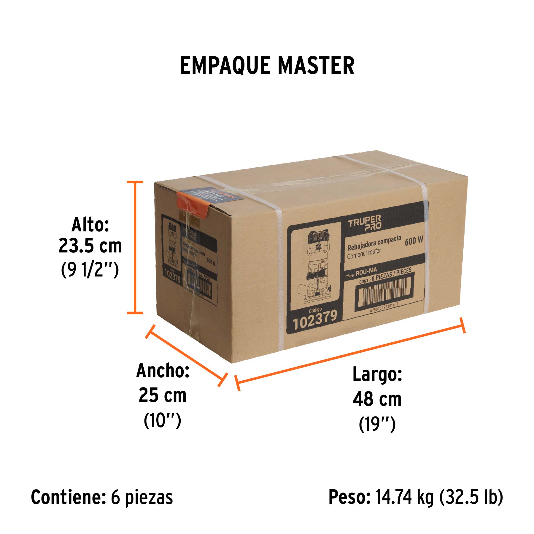 Router compacto 600W, 3/4 HP, TRUPER PRO - Empaque