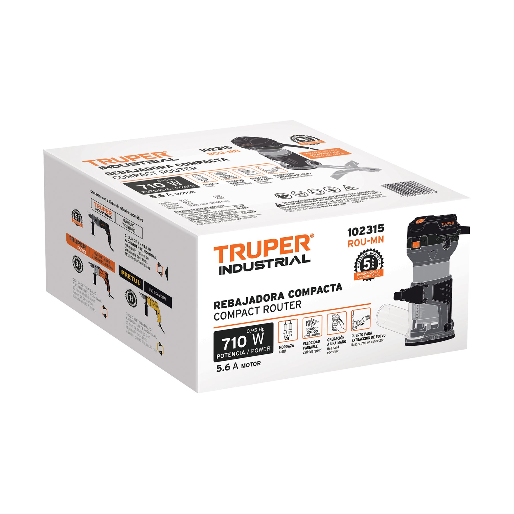 Router (Rebajadora) compacto 710W, 3/4 HP, TRUPER INDUSTRIAL
