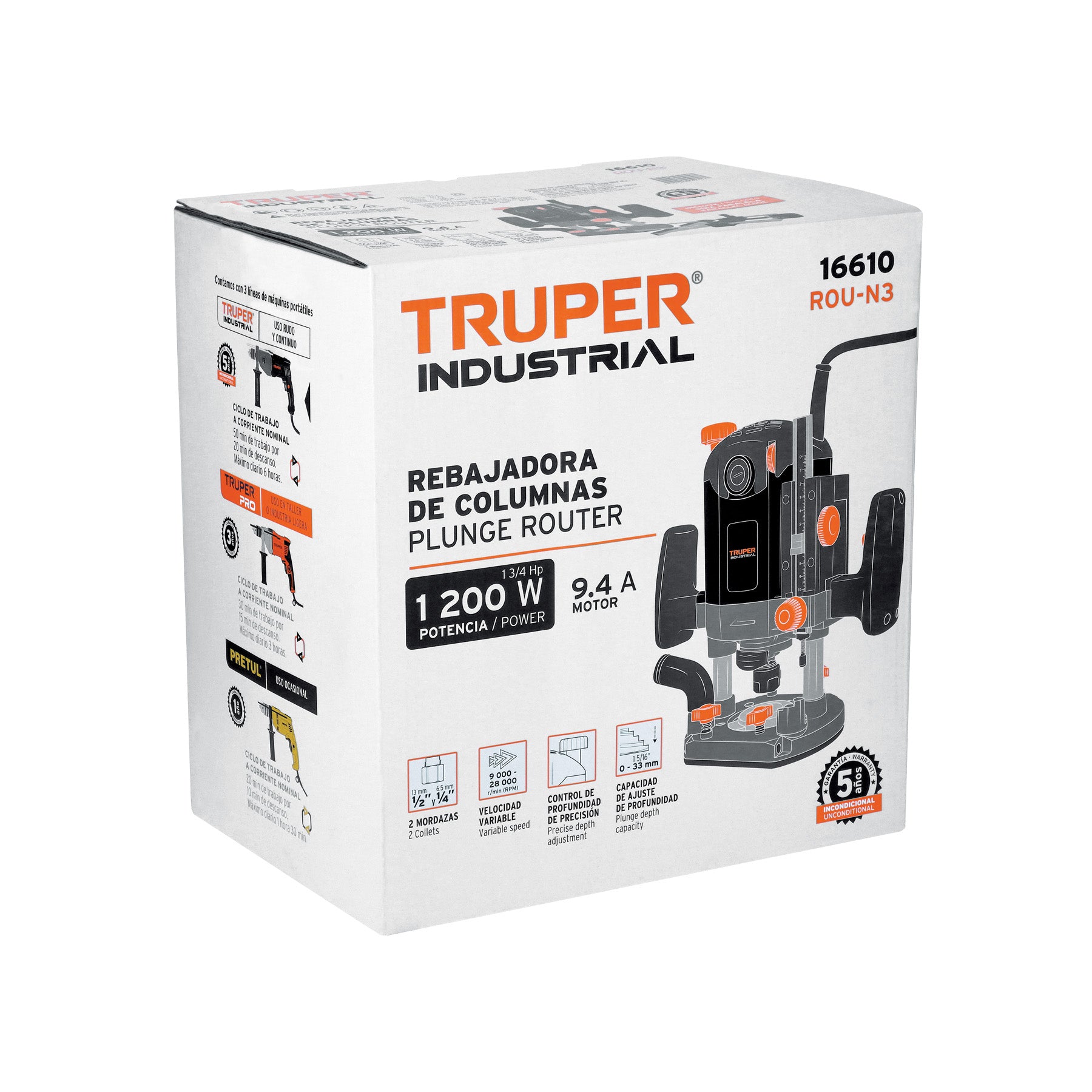 Router (Rebajadora) 1200W, 1-3/4 HP, TRUPER INDUSTRIAL