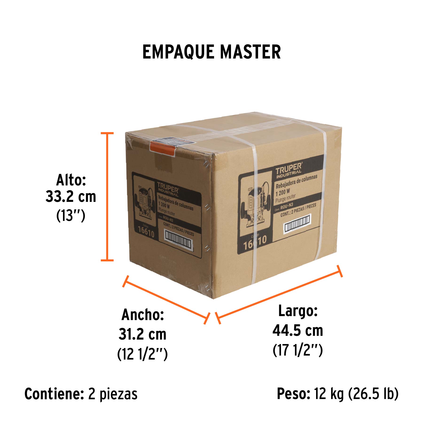 Router (Rebajadora) 1200W, 1-3/4 HP, TRUPER INDUSTRIAL - Empaque