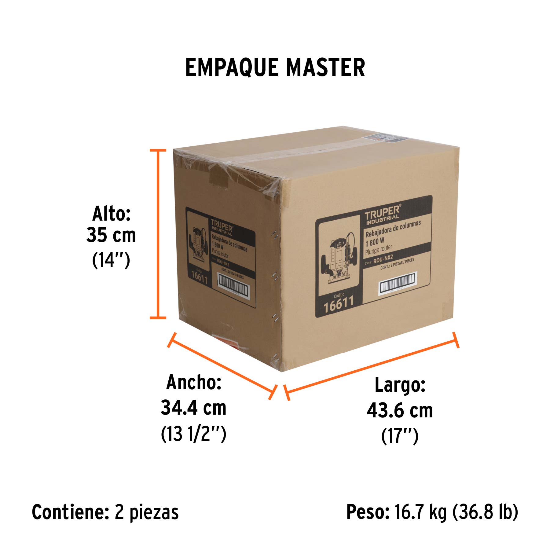 Router (Rebajadora) 1800W, 2-1/2 HP, TRUPER INDUSTRIAL - Empaque